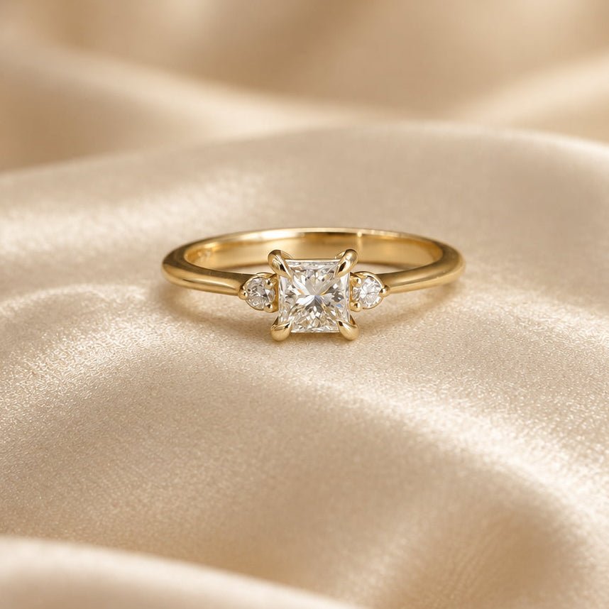 Princess-Cut Diamond Three-Stone Engagement Ring in 14k Yellow Gold, 0.60 ctw, Reclaimed Diamond, Size 7 - Petra StarEngagement Ring