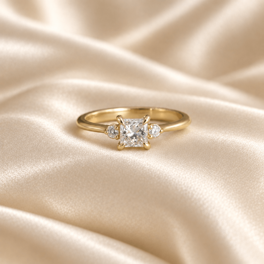 Princess-Cut Diamond Three-Stone Engagement Ring in 14k Yellow Gold, 0.60 ctw, Reclaimed Diamond, Size 7 - Petra StarEngagement Ring