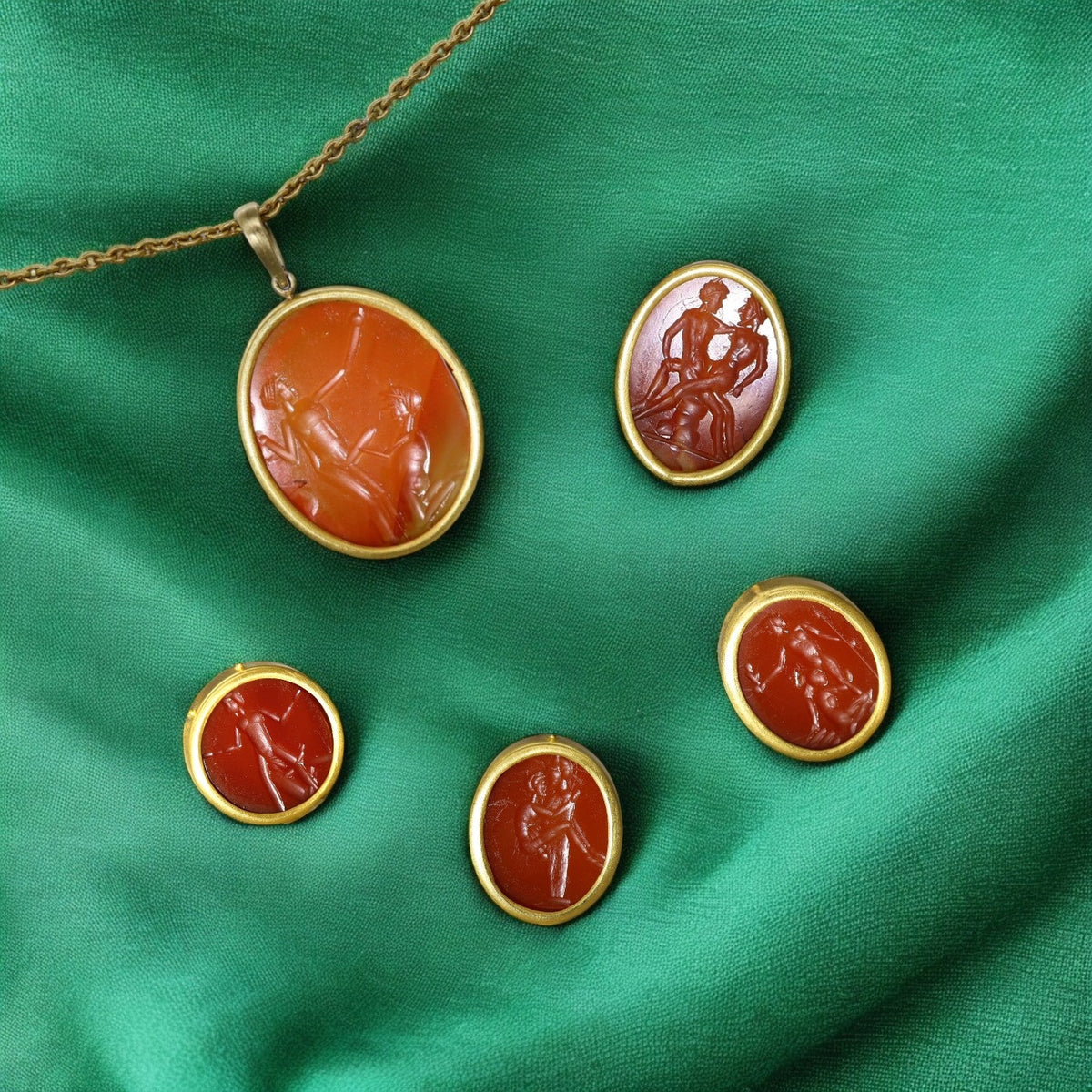 Rare Antique Carnelian Erotic Intaglio Pendant 14k Gold - Petra Star