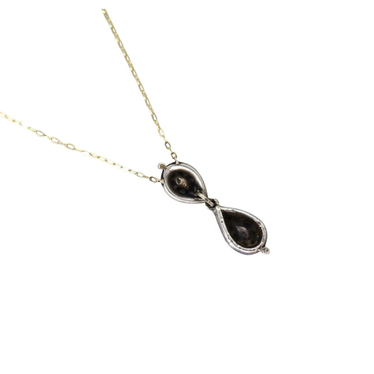 Rare Georgian Double-Drop Rose-Cut Diamond Pendant Necklace in Silver & 14k Gold - Petra Star