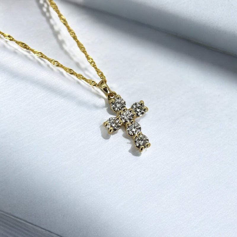 Reclaimed Diamond Cross Pendant | 14k Gold | 0.74 CTW Round Brilliant | Petra Star