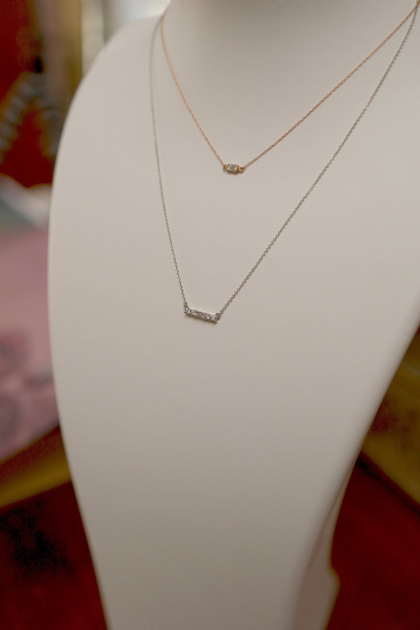 Recycled Baguette Diamond Necklace in 14k Rose Gold Minimalist Style - Petra Star