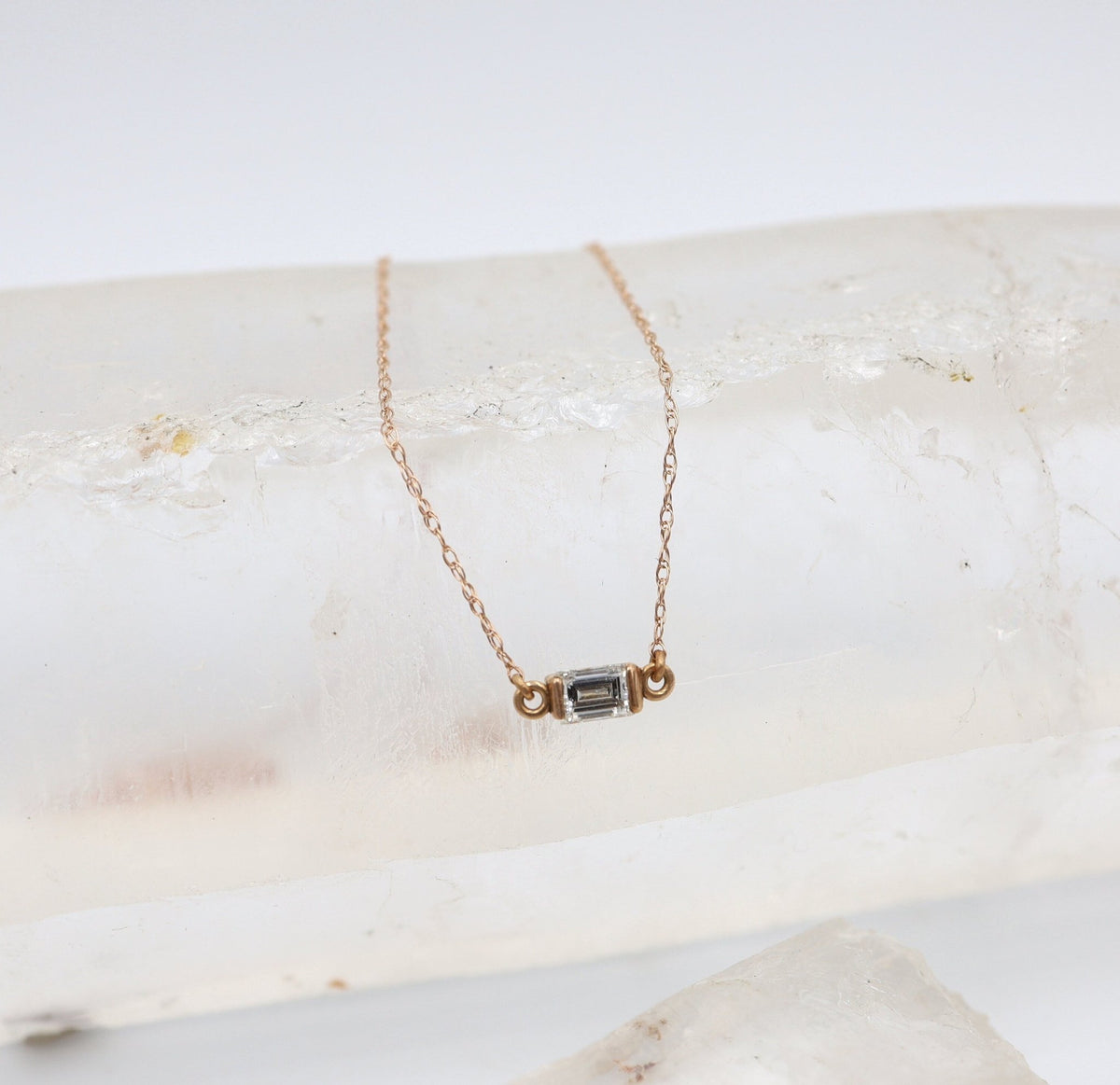 Recycled Baguette Diamond Necklace in 14k Rose Gold Minimalist Style - Petra Star