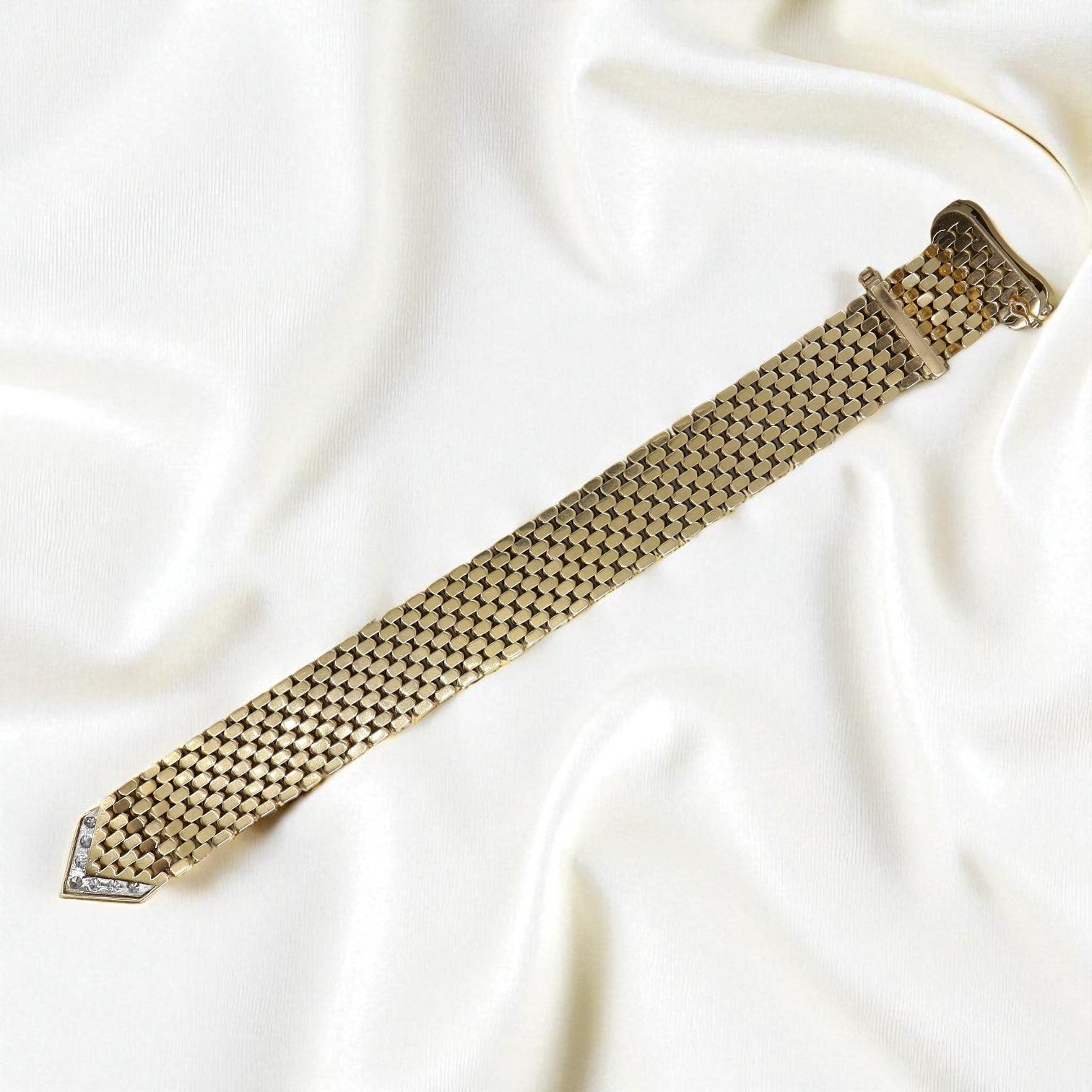 Retro 18k Gold Diamond Buckle Bracelet – Vintage Statement Heirloom | Petra Star - Petra Star