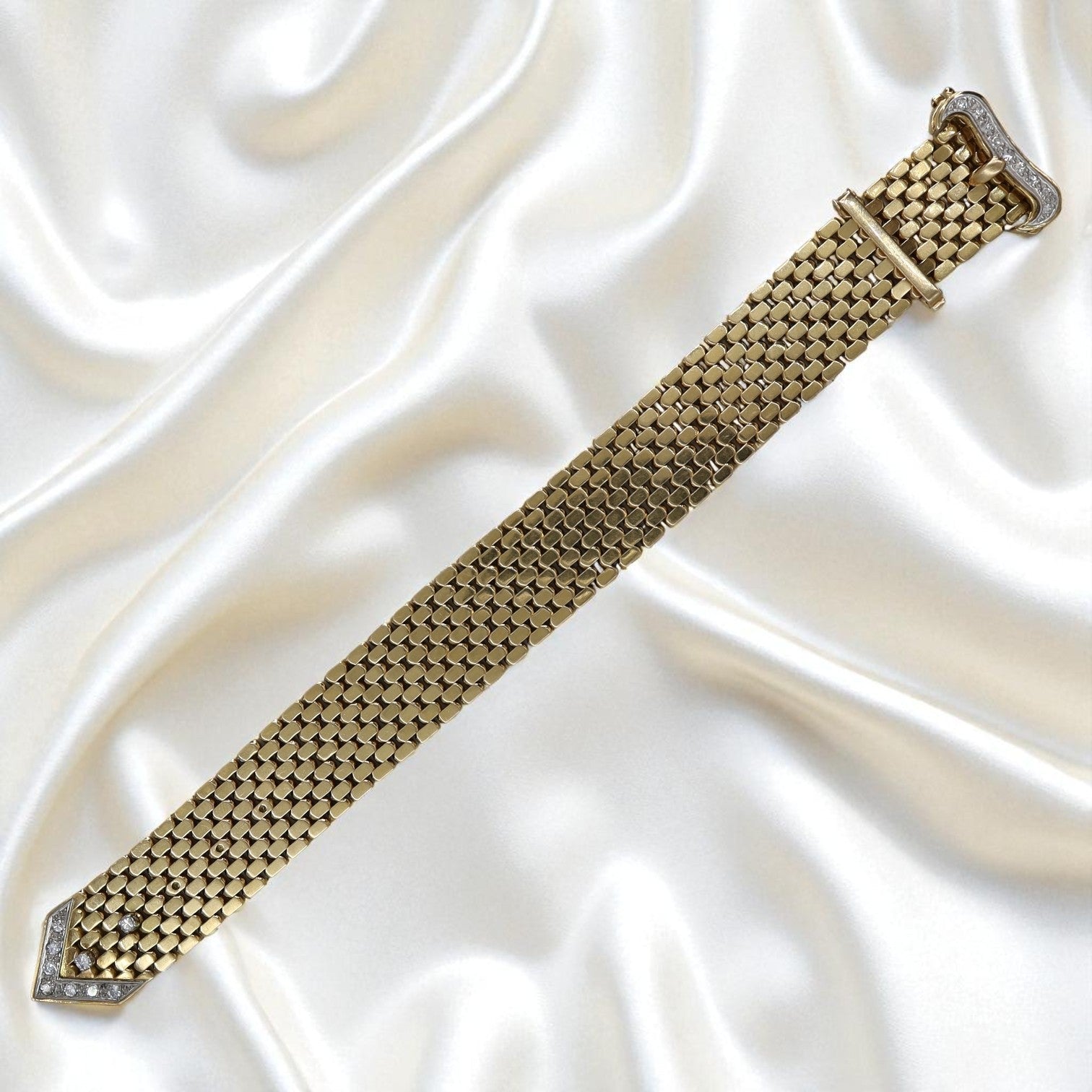 Retro 18k Gold Diamond Buckle Bracelet – Vintage Statement Heirloom | Petra Star - Petra Star