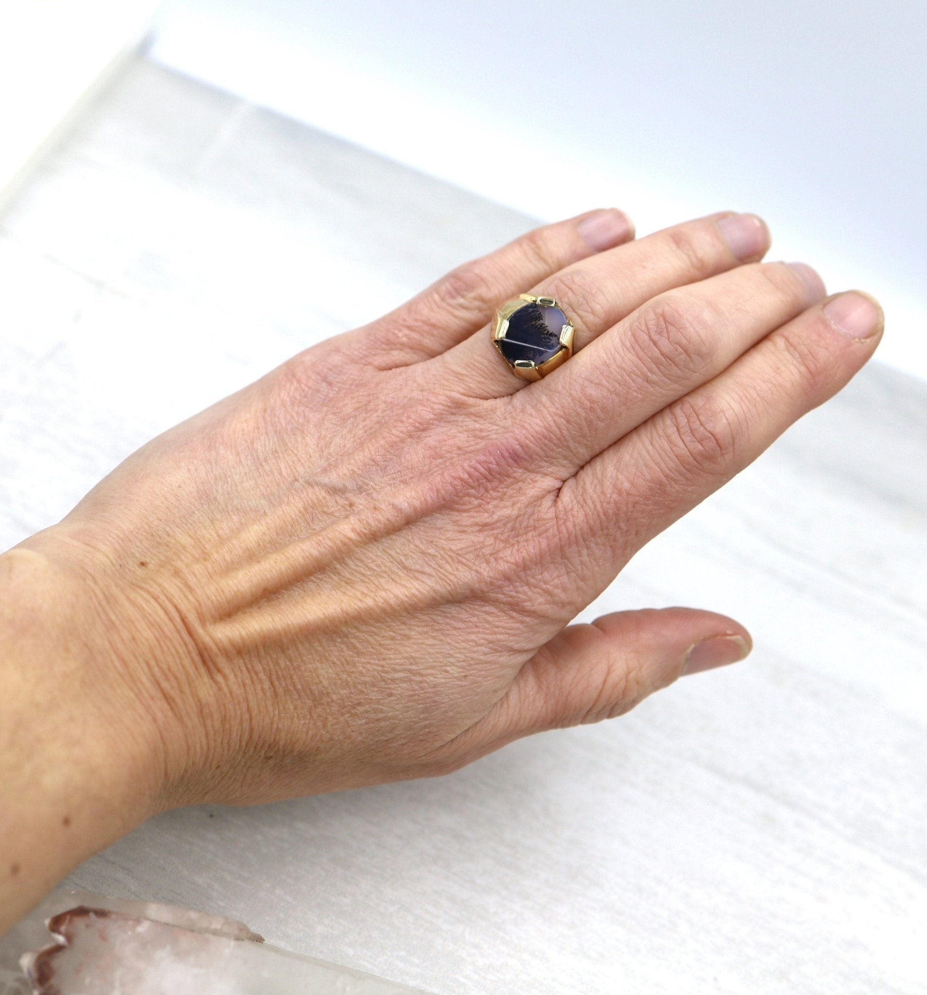 Retro Dendritic Agate Ring - Petra Star