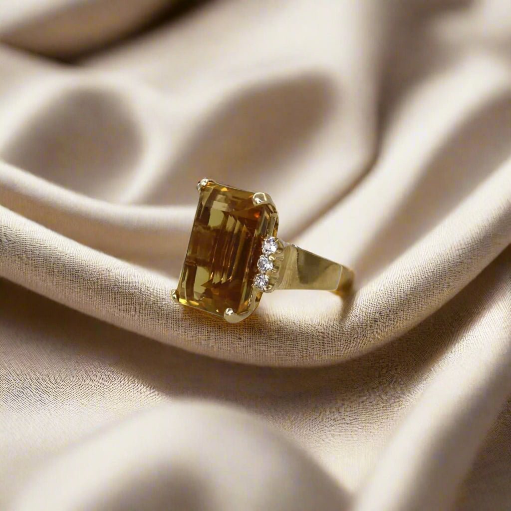 Retro Diamond & Citrine Statement Ring - Petra Star