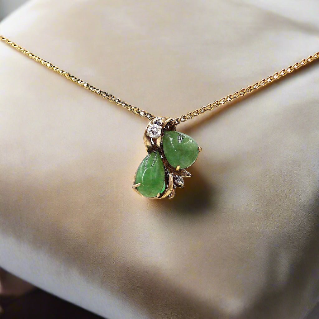 Retro Jade and Diamond Ribbon Pendant - Petra Star
