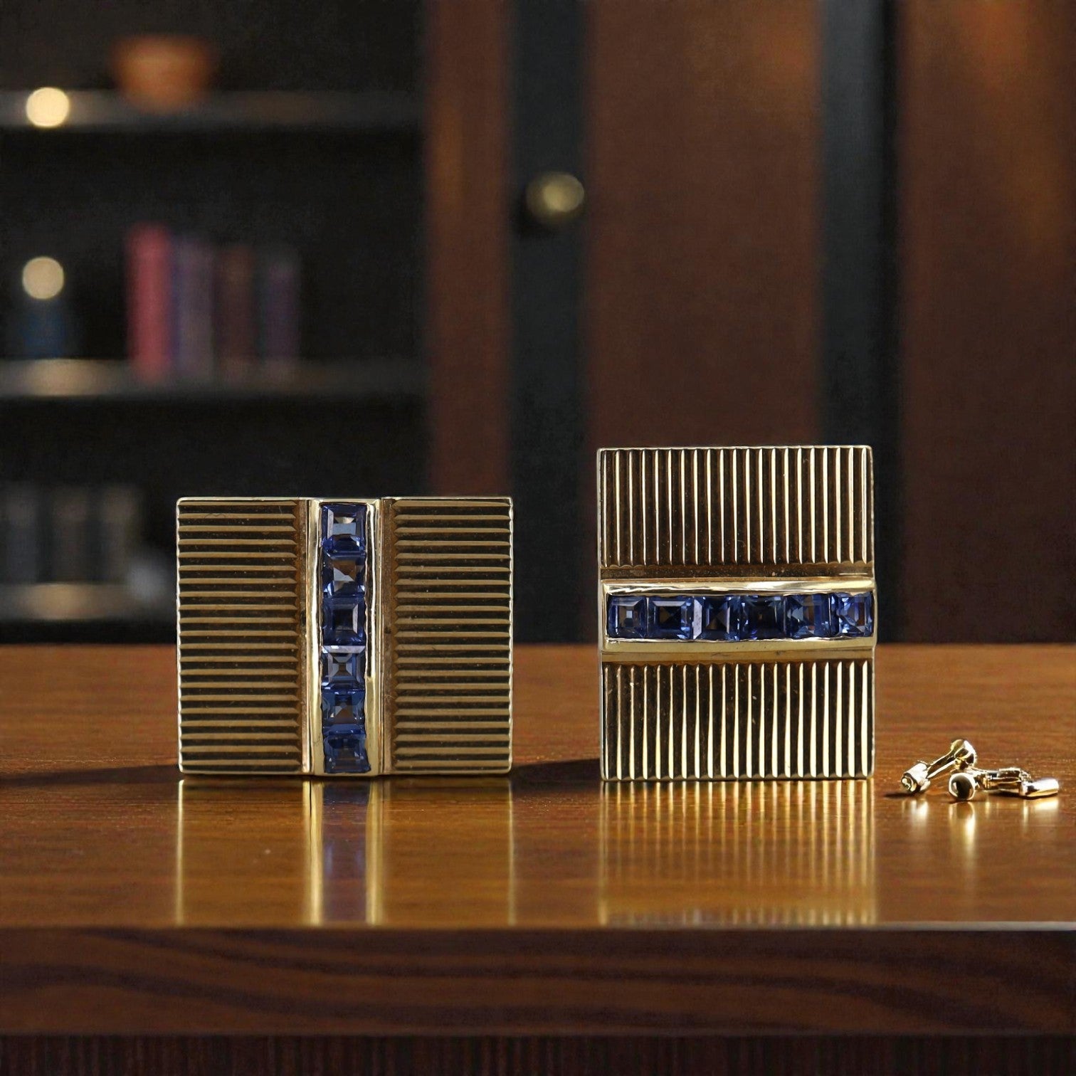 Retro Sapphire Cufflinks Tuxedo Set - Petra Star