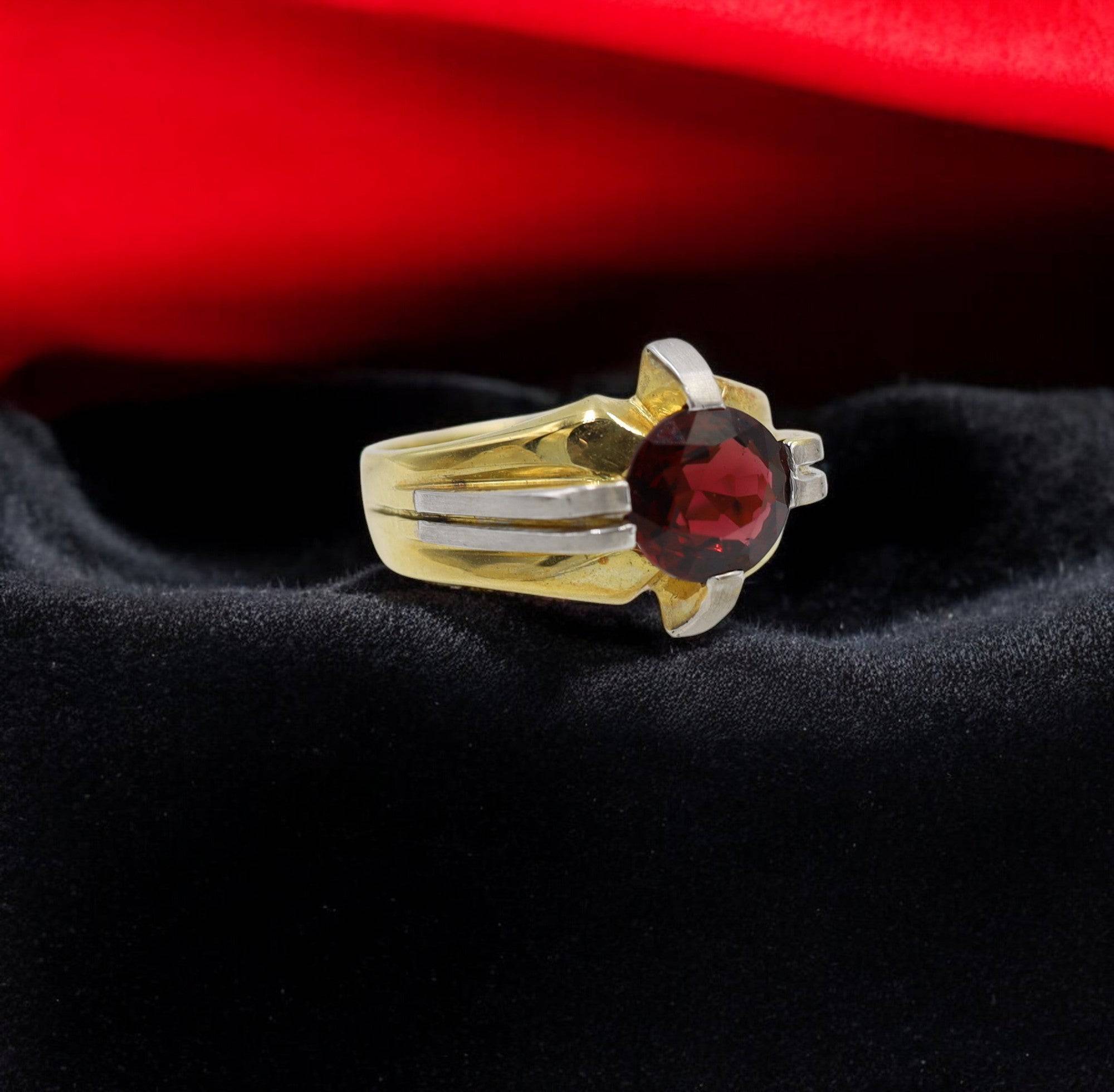 Retro-Style Men’s Ring in Platinum & 18k Gold with Rhodolite Garnet - Petra Star