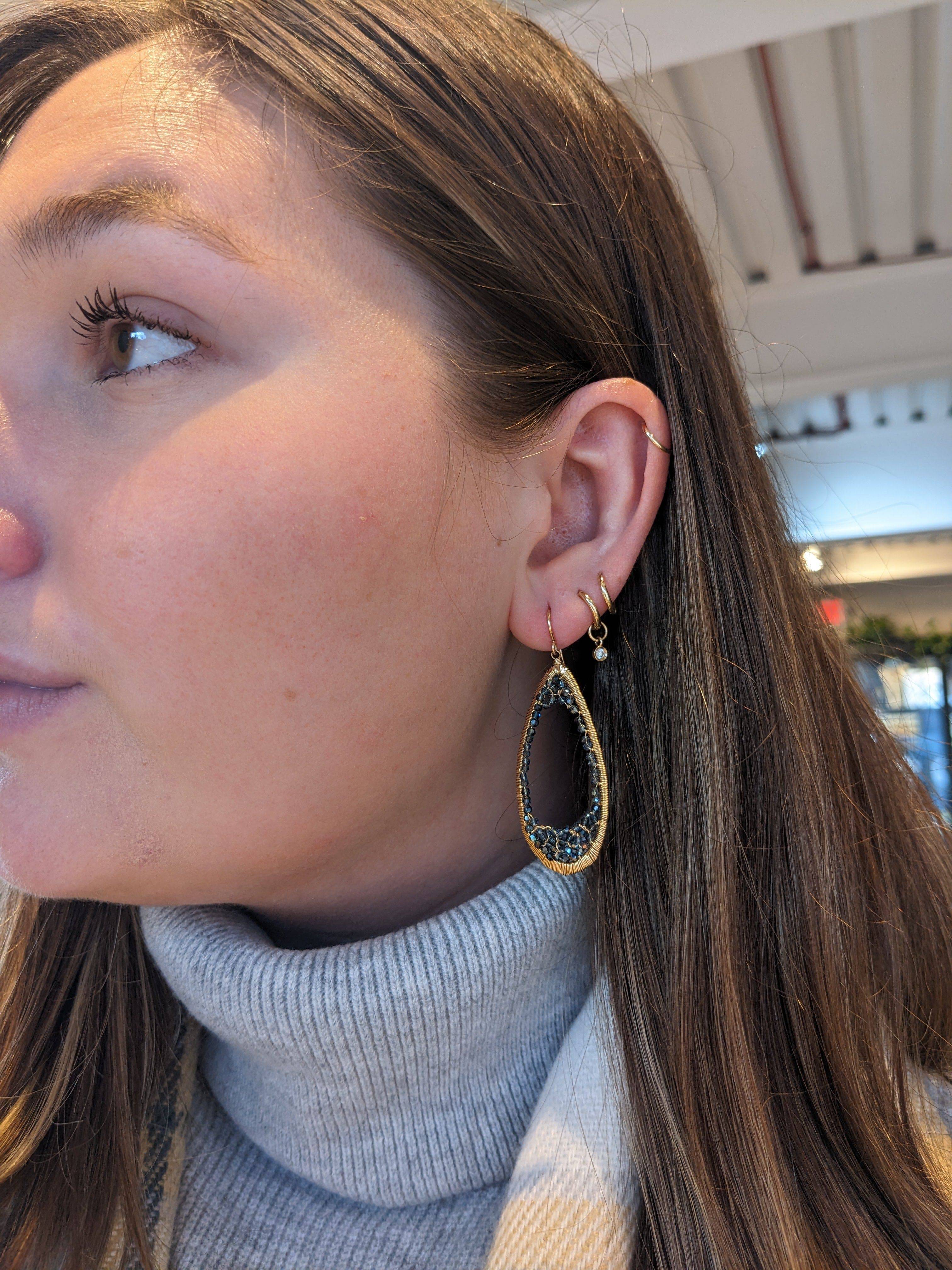 Ocean Oval Wire Wrap Earrings With Crystal - Petra Star