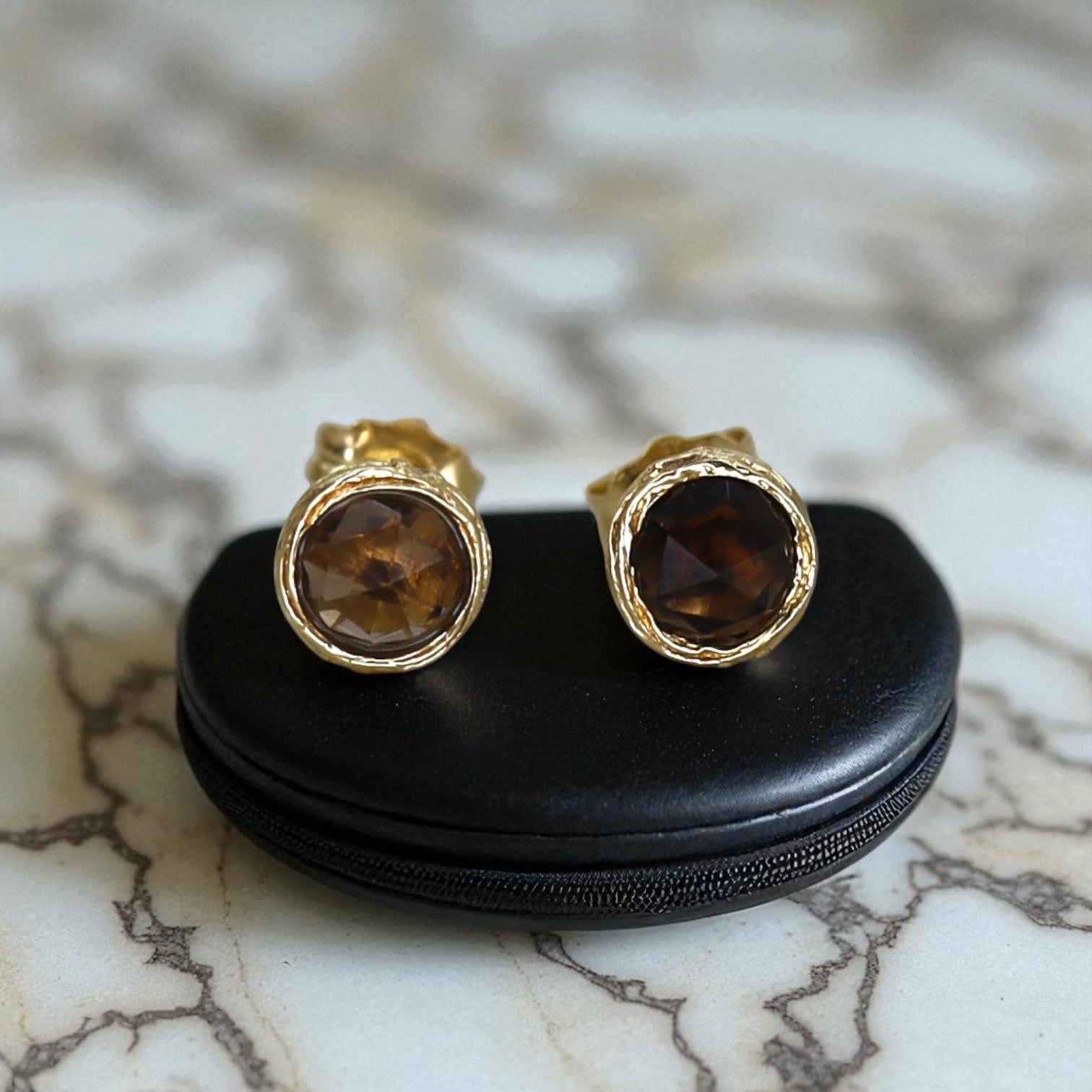 Rose Cut Smokey Quartz Studs - Petra Star