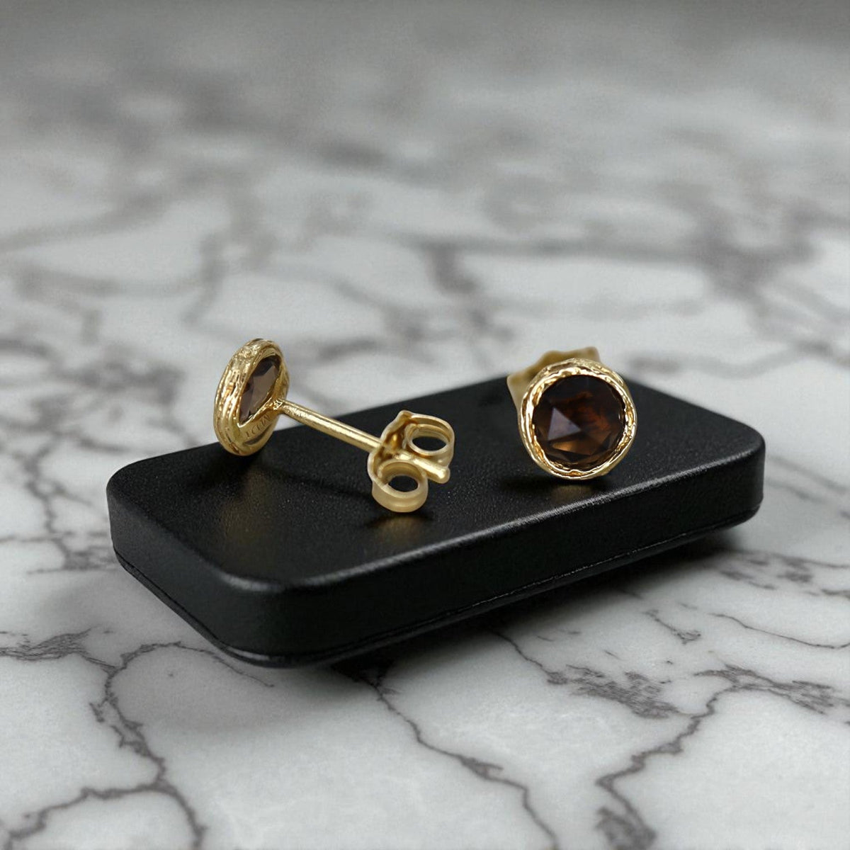 Rose Cut Smokey Quartz Studs - Petra Star