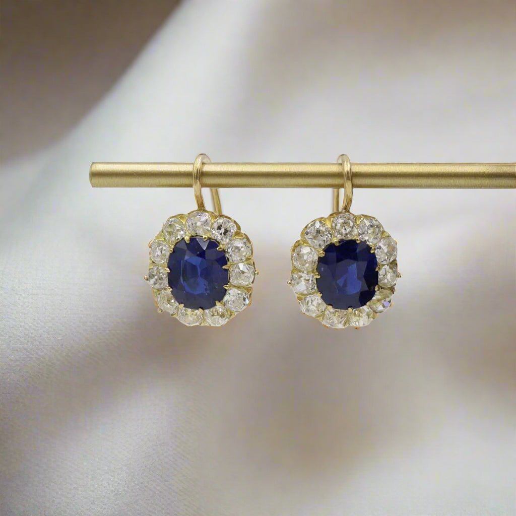 Sapphire and Diamond Cluster Earrings in 14k Yellow Gold - Petra Star