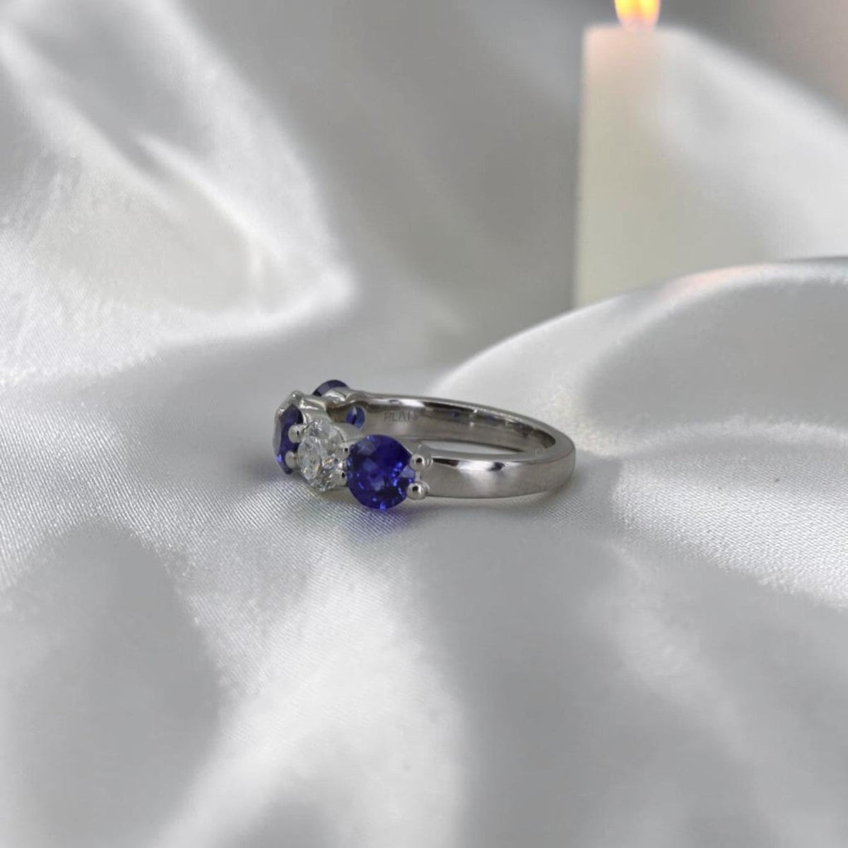 Sapphire & Diamond Five Stone Band | 1.60ctw Blue Sapphires, 0.90ctw F/VS Diamonds | Custom Shared Prong | Petra Star - Petra Star