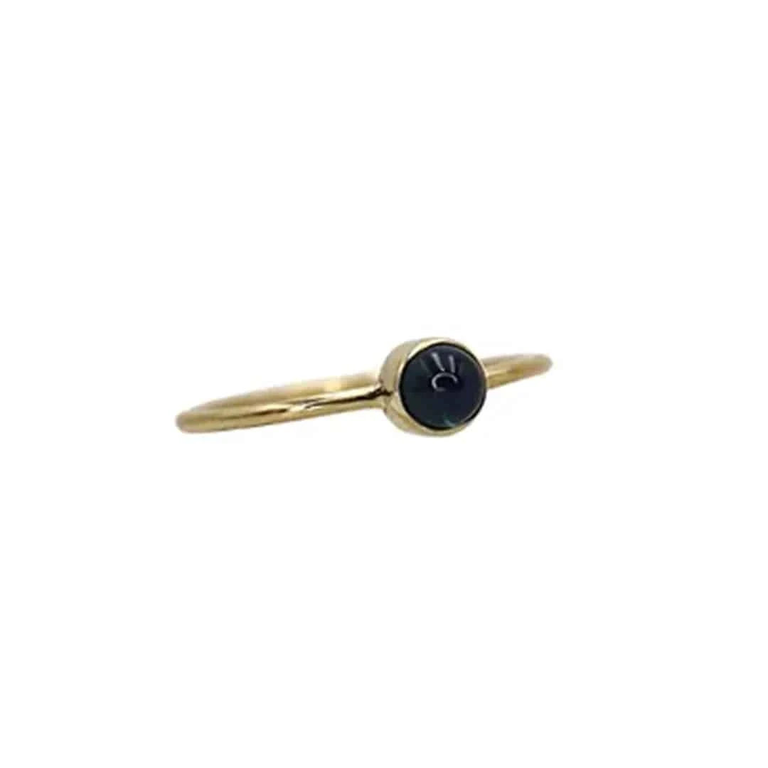 Sapphire Ring 14k Yellow Gold Ring with a 0.30 ct Cabochon Blue Sapphire Solitai - Petra Star