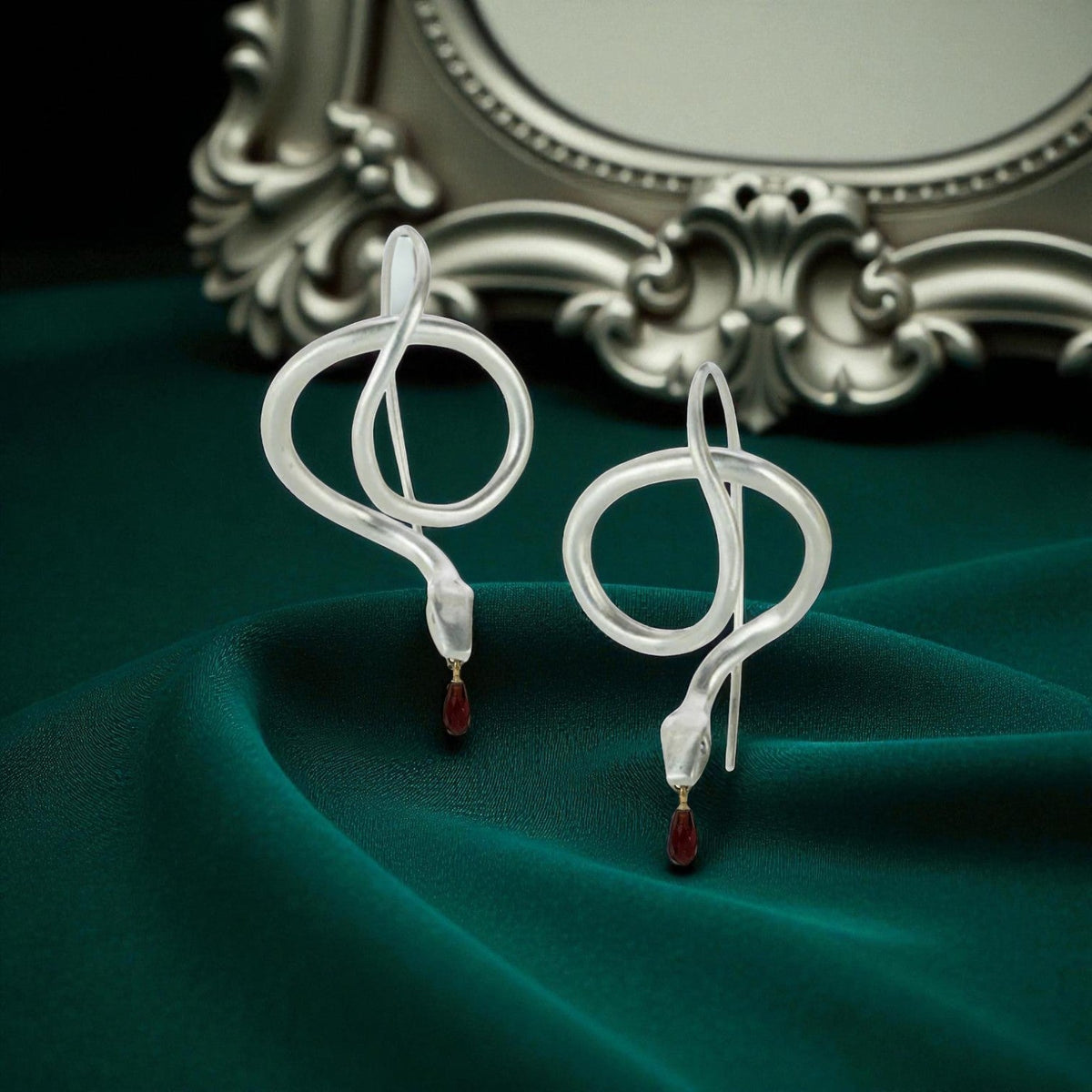Serpent Earrings with Garnet Drops - Petra Star