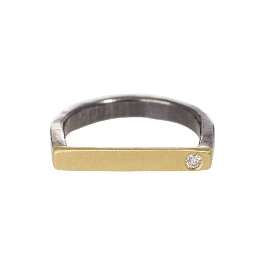 Slice Stacking Rings—18k Gold, Oxidized Silver & Reclaimed Brilliant Diamonds - Petra Star
