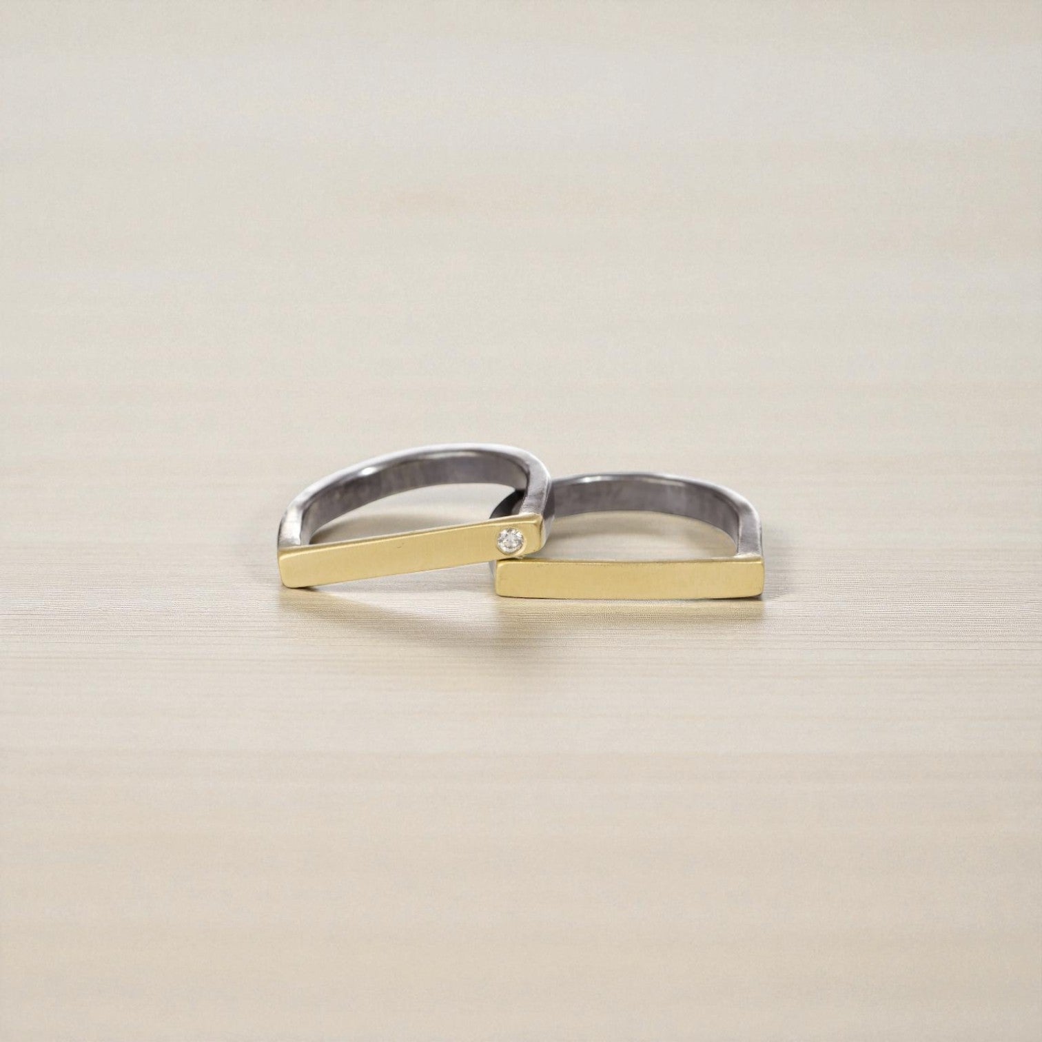 Slice Stacking Rings—18k Gold, Oxidized Silver & Reclaimed Brilliant Diamonds - Petra Star