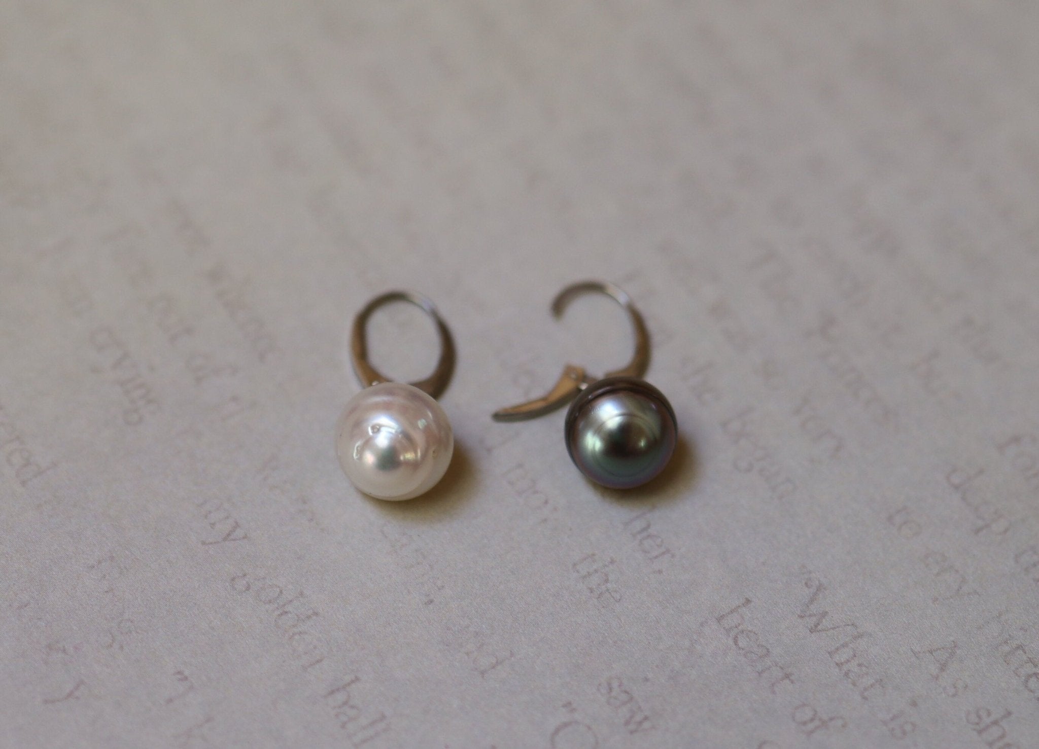 South Sea Pearl and Tahitian Pearl Drop Earrings in 14k White Gold - Petra Star