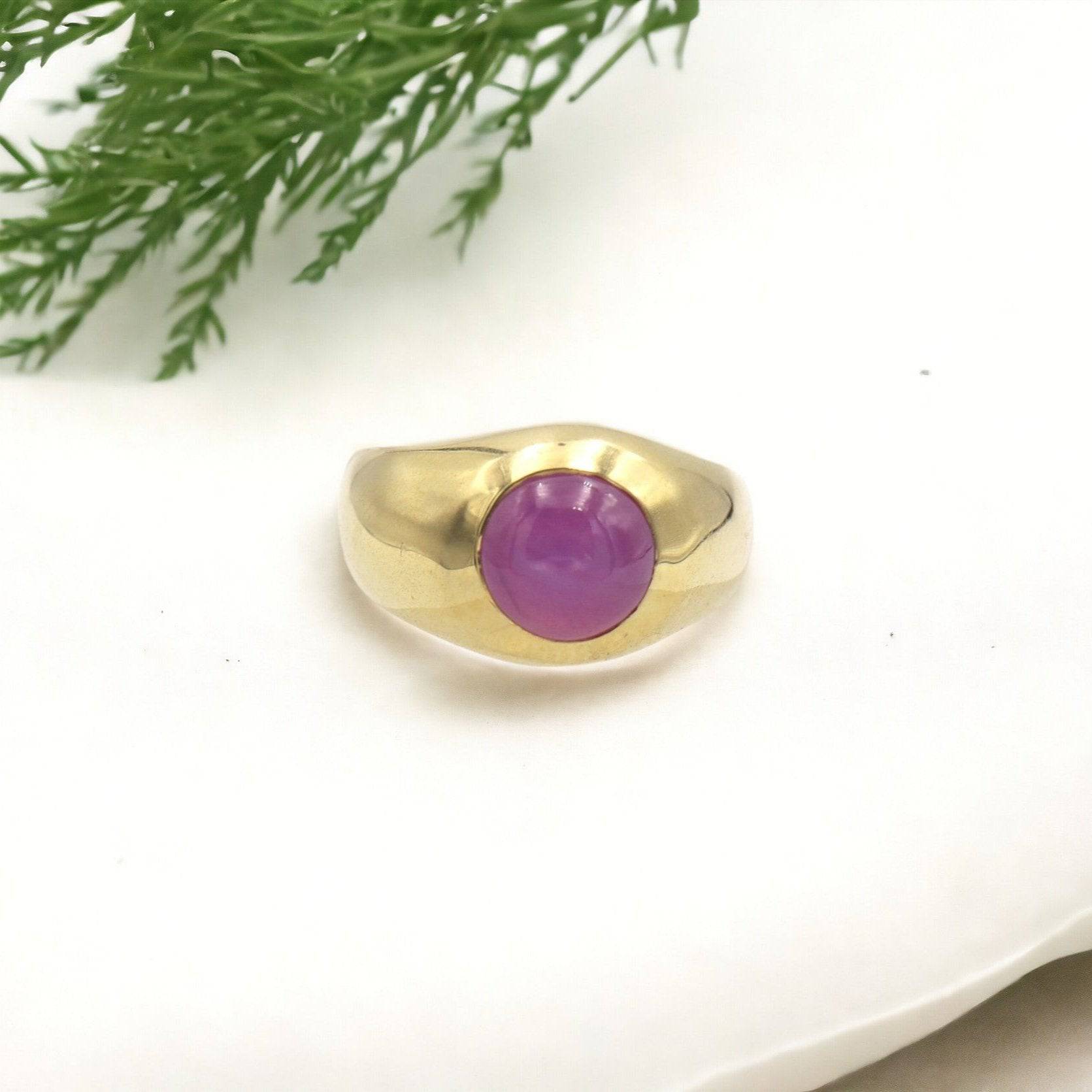 Star Ruby Ring Signet Style Estate Ring with Natural Cabochon Ruby - Petra Star