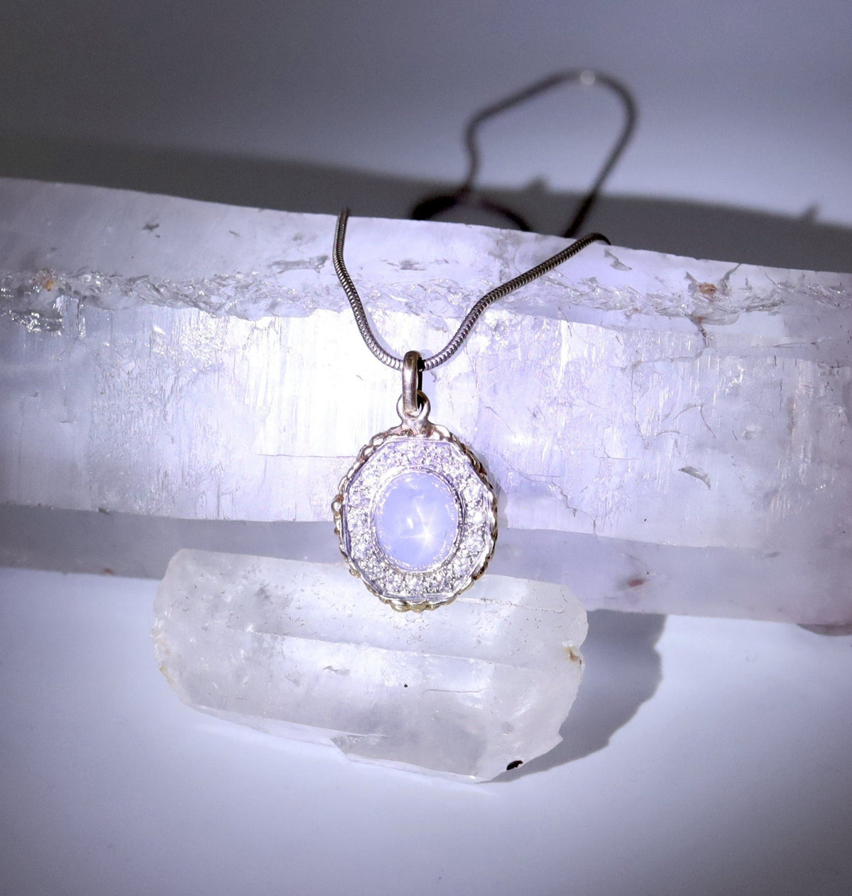Star Sapphire & Diamond Halo Pendant - Petra Star
