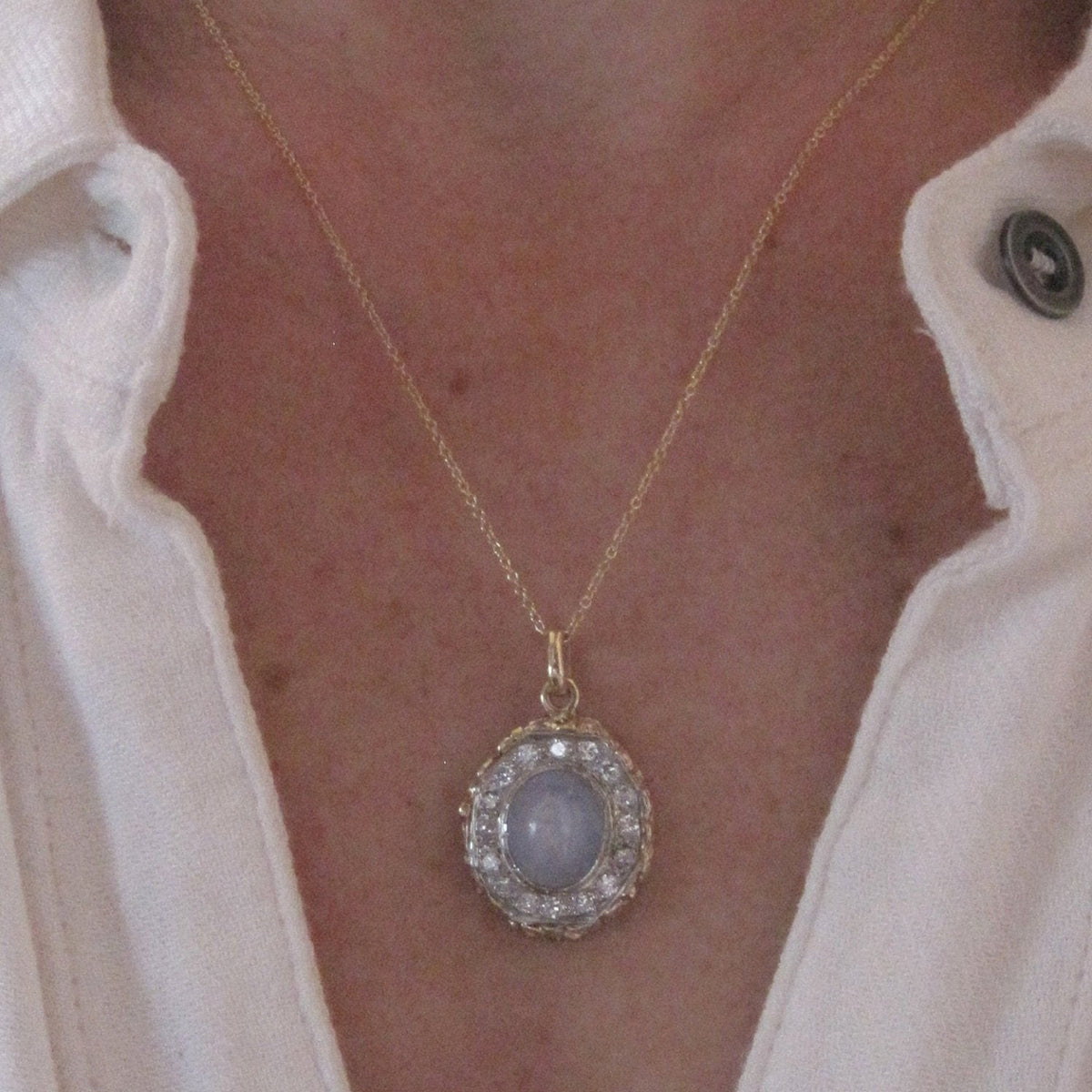 Star Sapphire & Diamond Halo Pendant - Petra Star