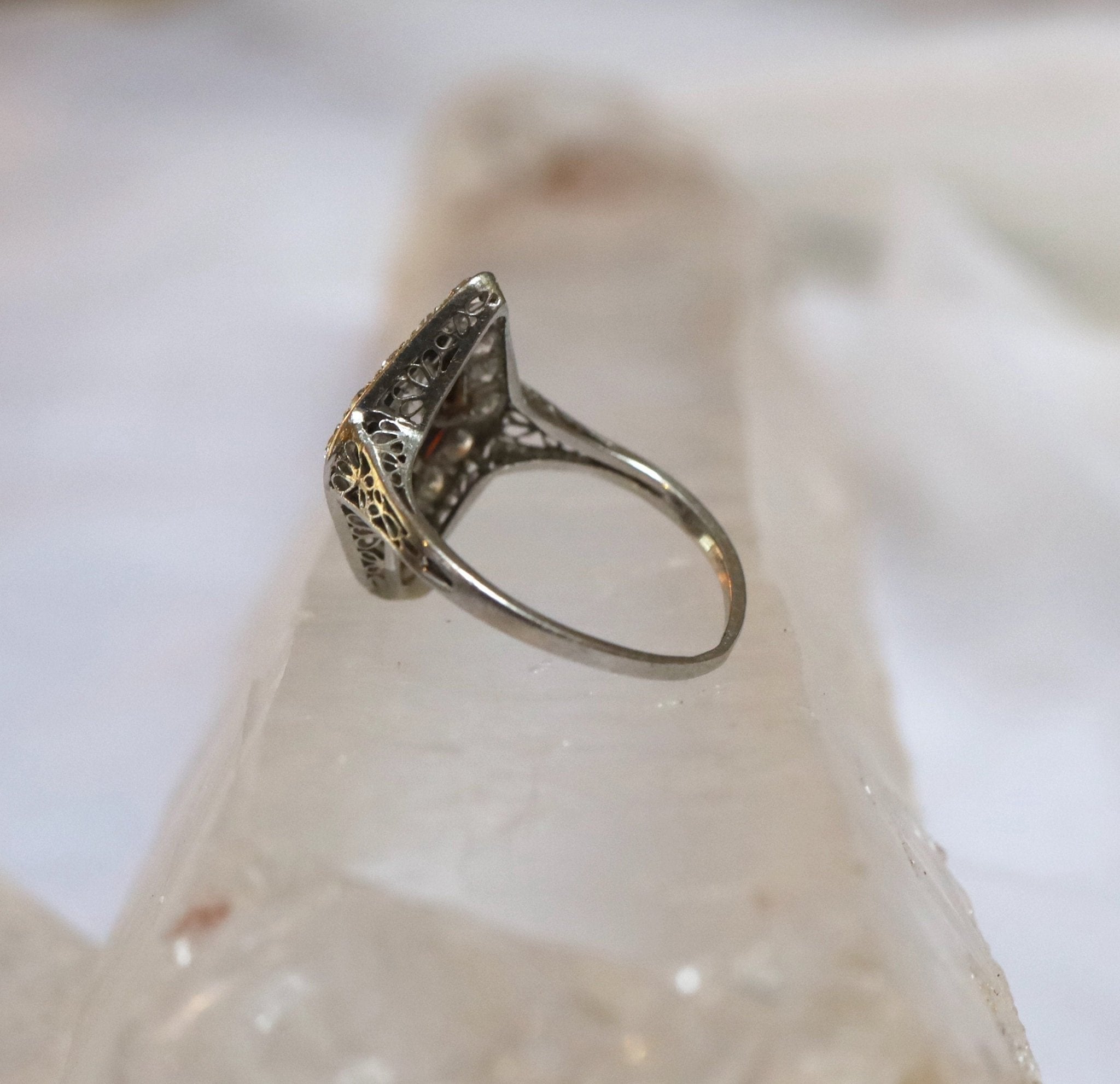Stunning Platinum Art Deco Engagement Ring with Black Onyx - Petra Star