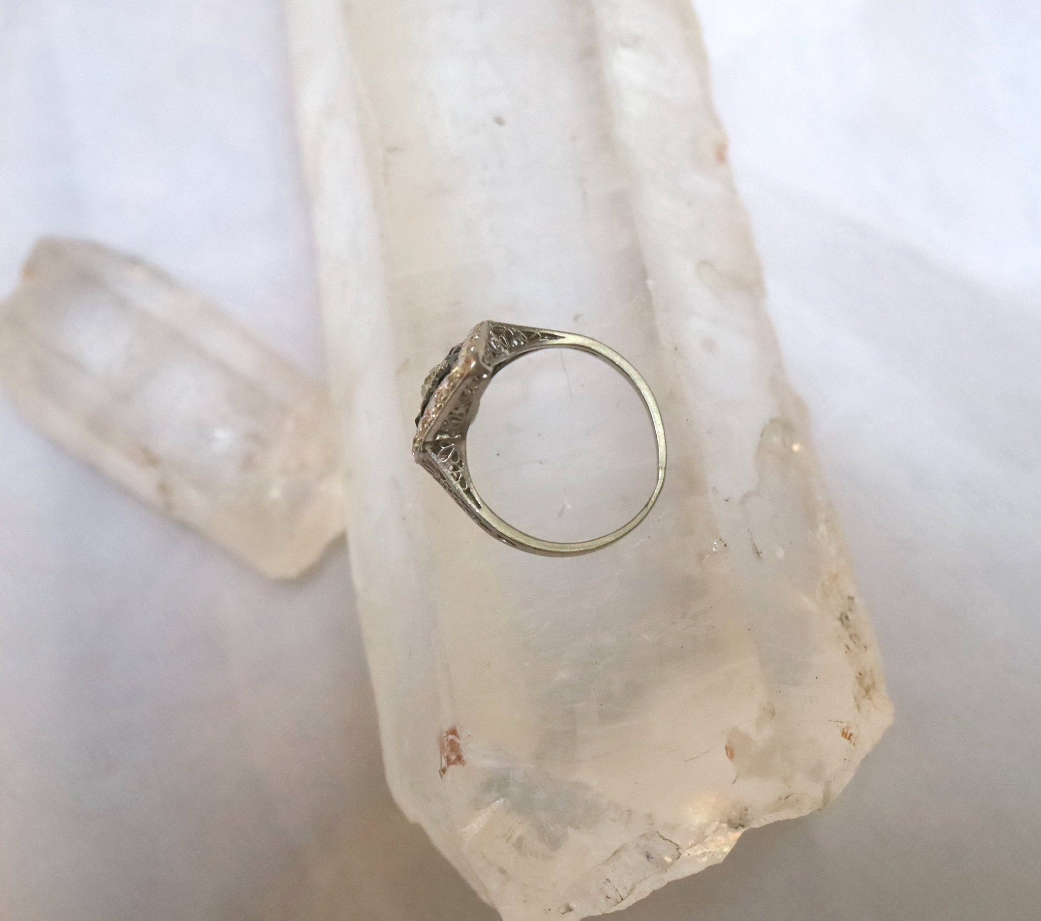 Stunning Platinum Art Deco Engagement Ring with Black Onyx - Petra Star