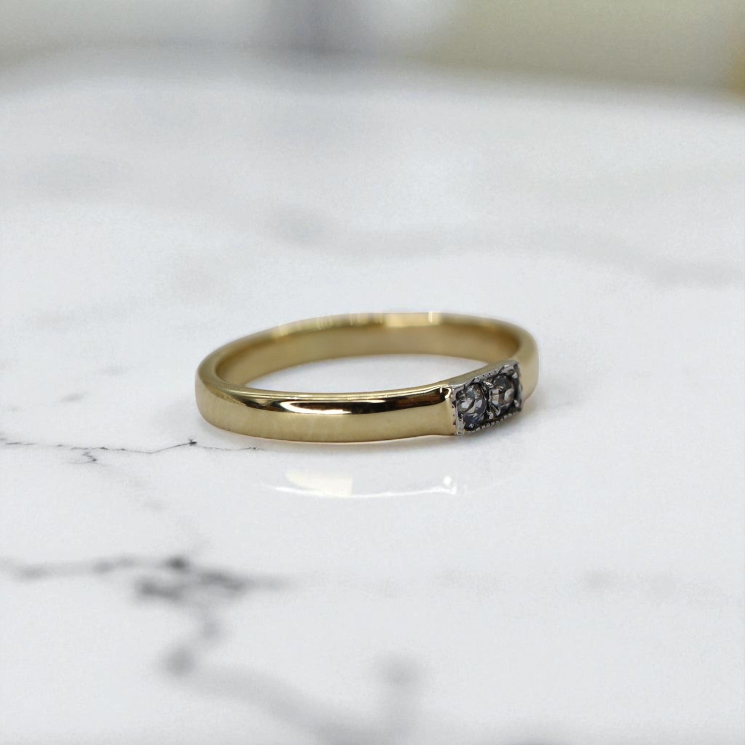 Sustainable Ring – Recycled 14k Gold & Platinum Art Deco Diamond Trim - Petra Star