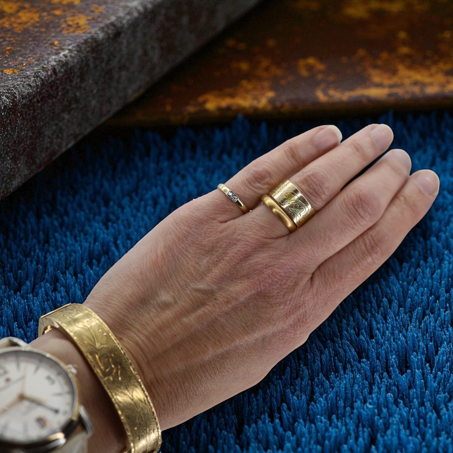 Sustainable Ring – Recycled 14k Gold & Platinum Art Deco Diamond Trim - Petra Star