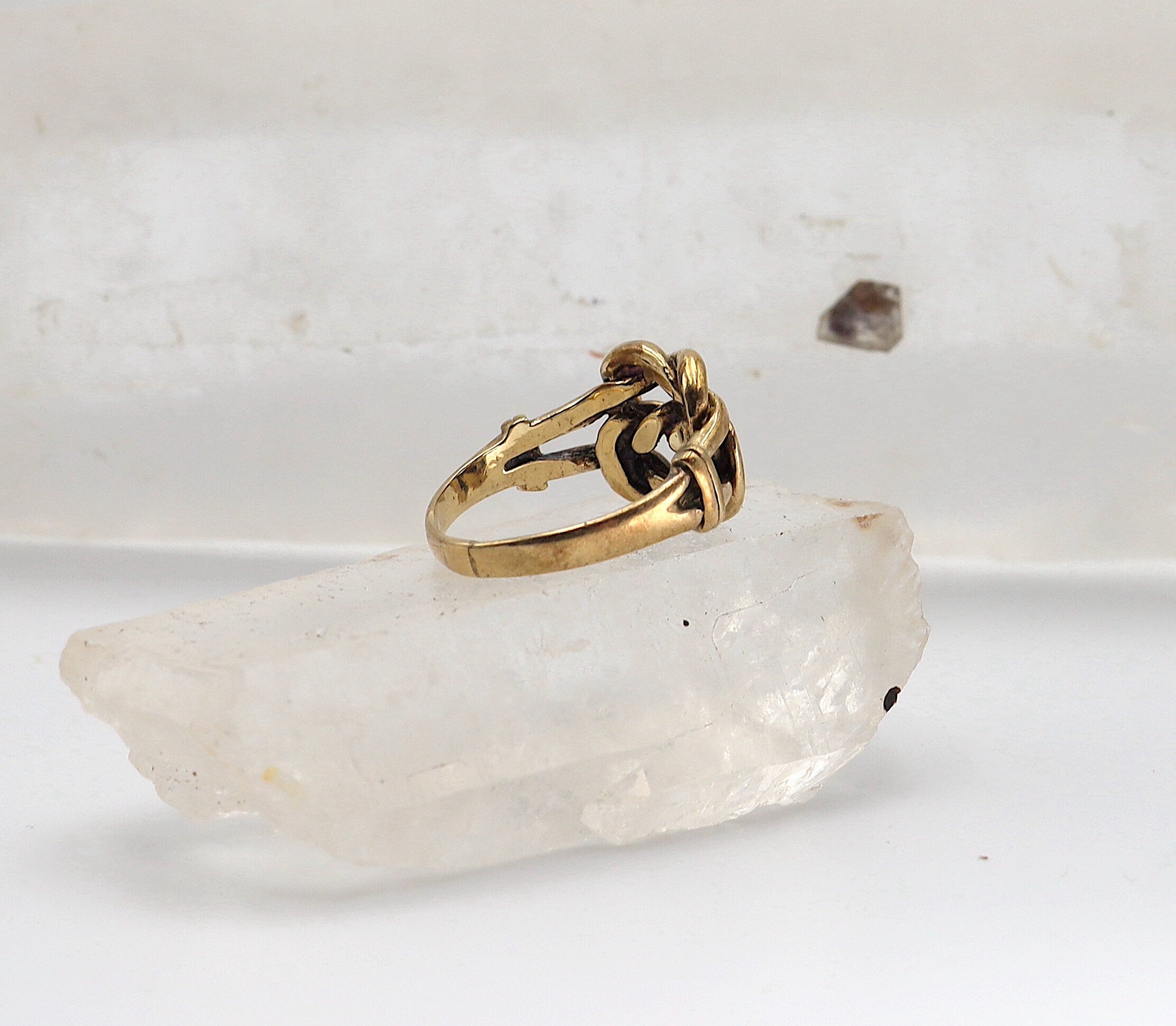 Vintage Lovers Knot Ring 9K gold hallmarked 1976, English love knot band with intricate design, by The Vintage Vault.