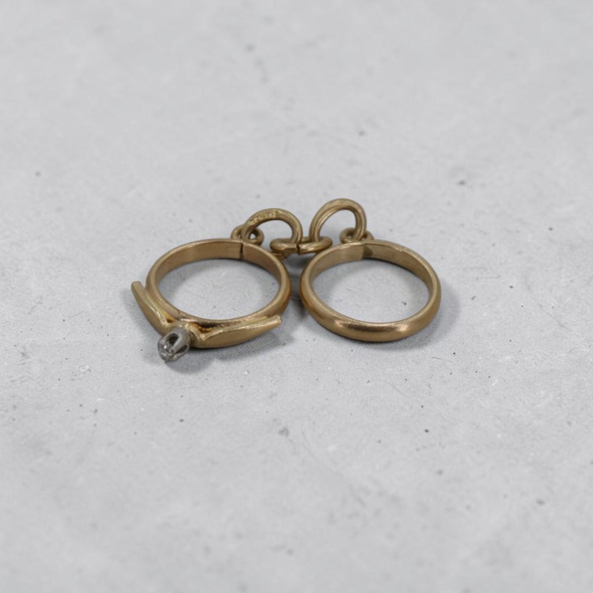 Antique 1800s 14K Yellow Gold Wedding Ring Set Charm — Earth-Mined Table Cut Diamond, Hallmarked