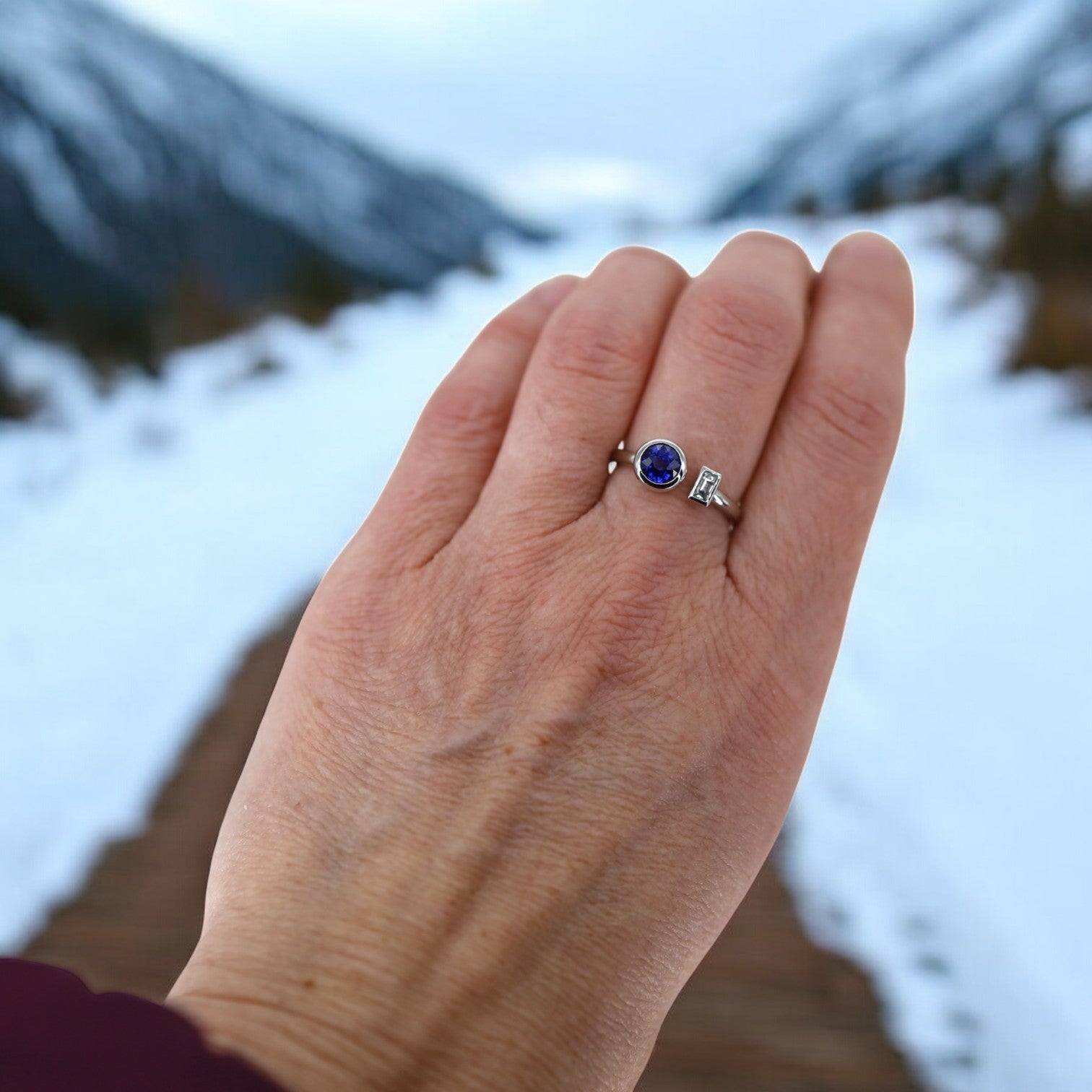 Toi et Moi Sapphire and Diamond Platinum Ring - Petra Star