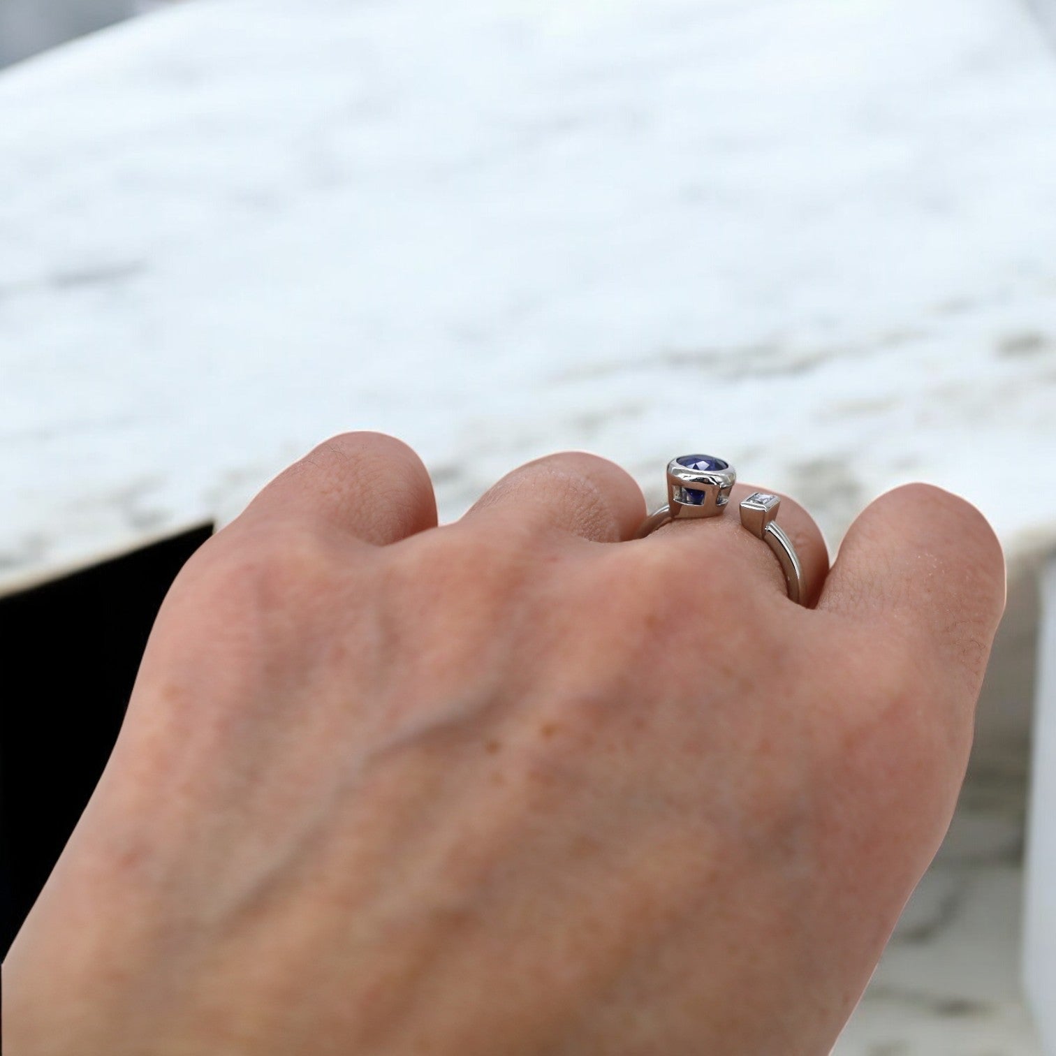 Toi et Moi Sapphire and Diamond Platinum Ring - Petra Star
