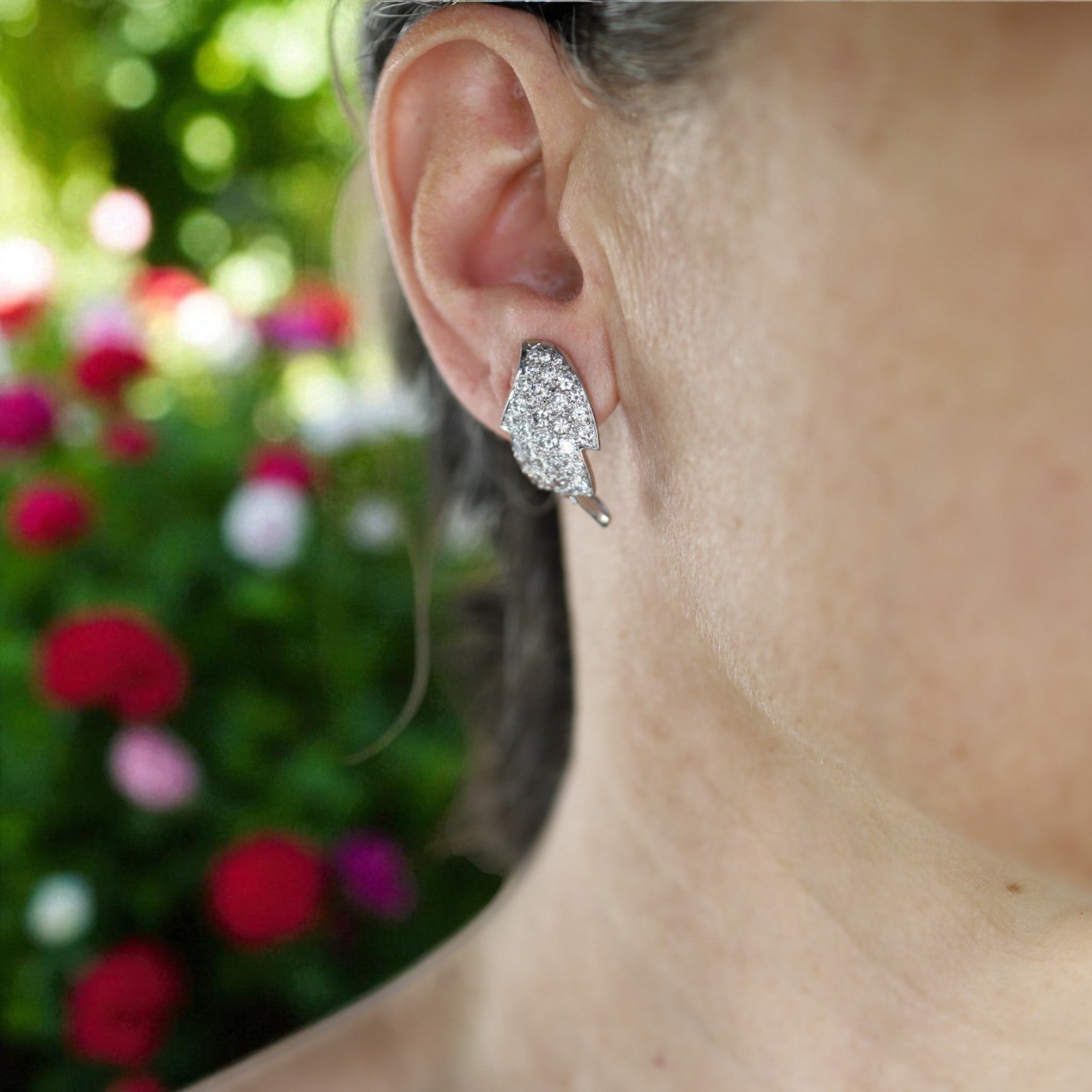 Transformed Mid-Century Platinum & Diamond Leaf Jewelry (Earrings and Ring from Original 1950s Brooch) - Petra Star