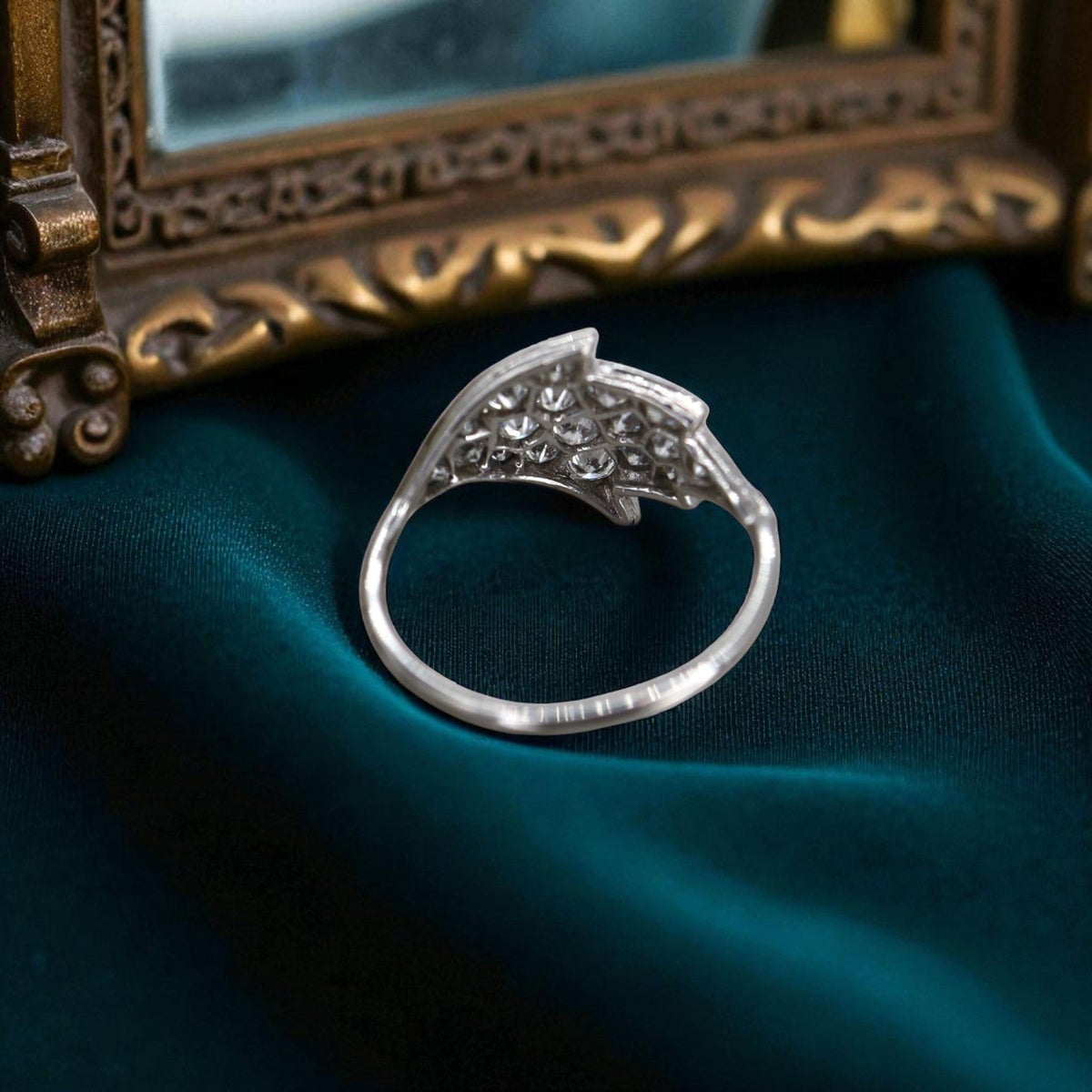 Transformed Mid-Century Platinum & Diamond Leaf Ring - Petra StarRing