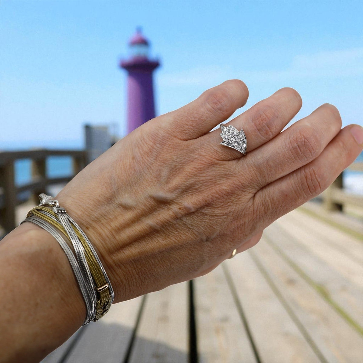 Transformed Mid-Century Platinum & Diamond Leaf Ring - Petra StarRing