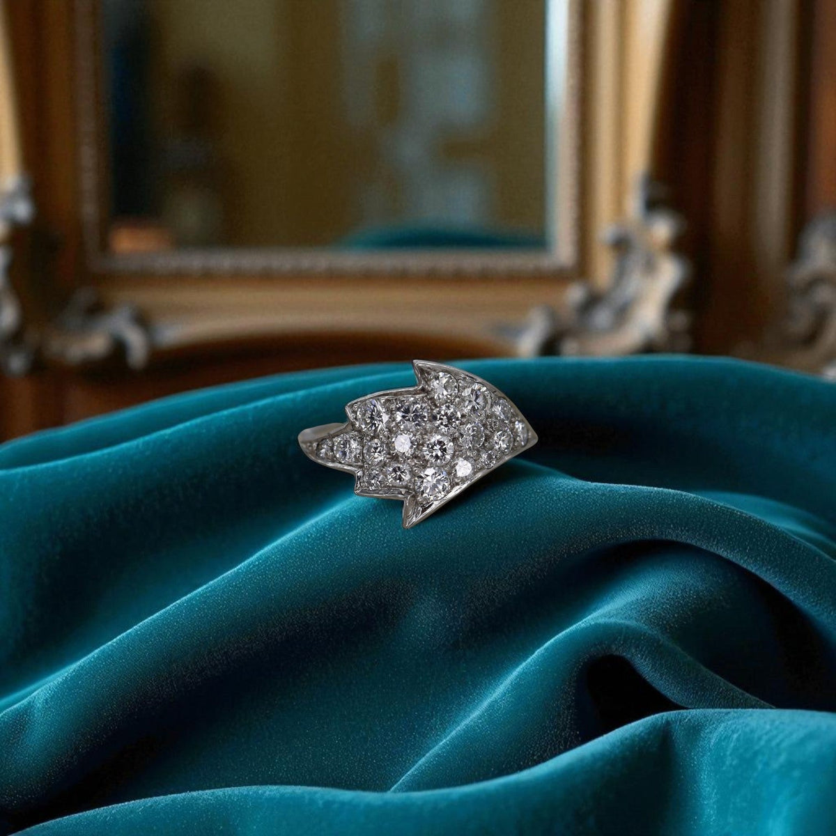 Transformed Mid-Century Platinum & Diamond Leaf Ring - Petra StarRing