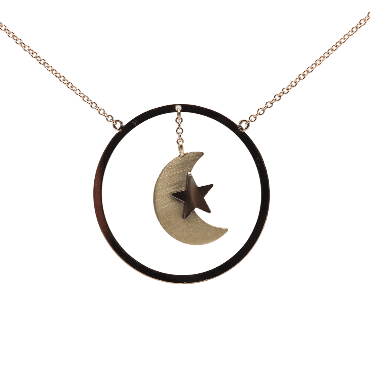 Tri-Color Gold Crescent Moon & Star Necklace | 14k Rose Yellow White Gold | Celestial Fine Jewelry | Petra Star - Petra Star
