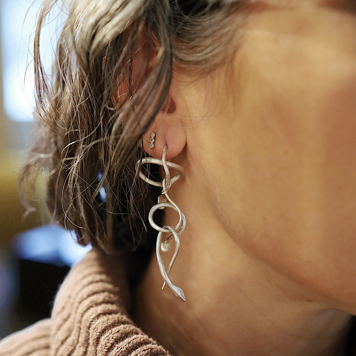 Triple-Tier Snake Earrings - Petra Star