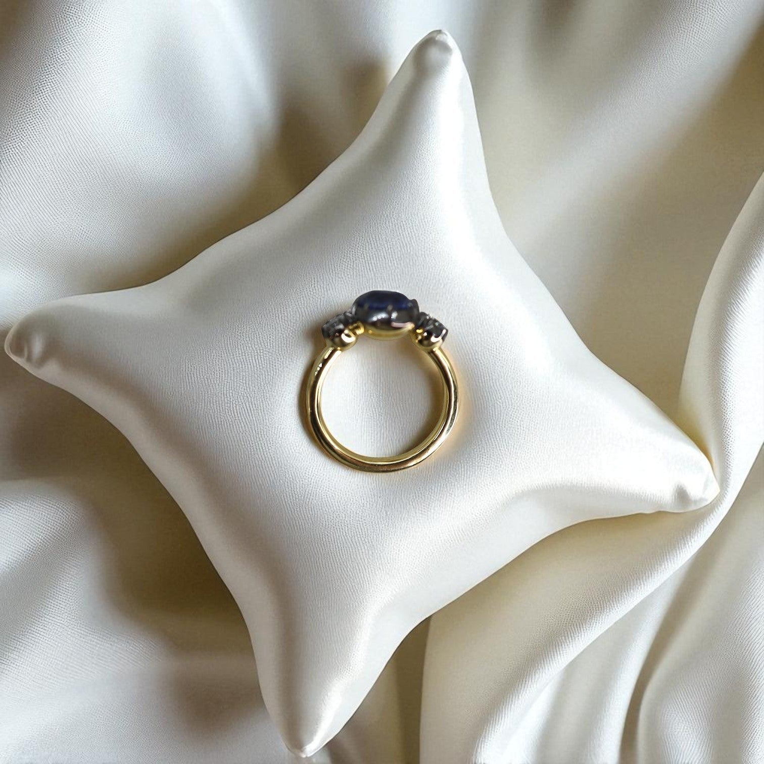 Unheated 3.70ct Ceylon Sapphire Georgian Inspired Three-Stone Ring | Petra Star - Petra Star