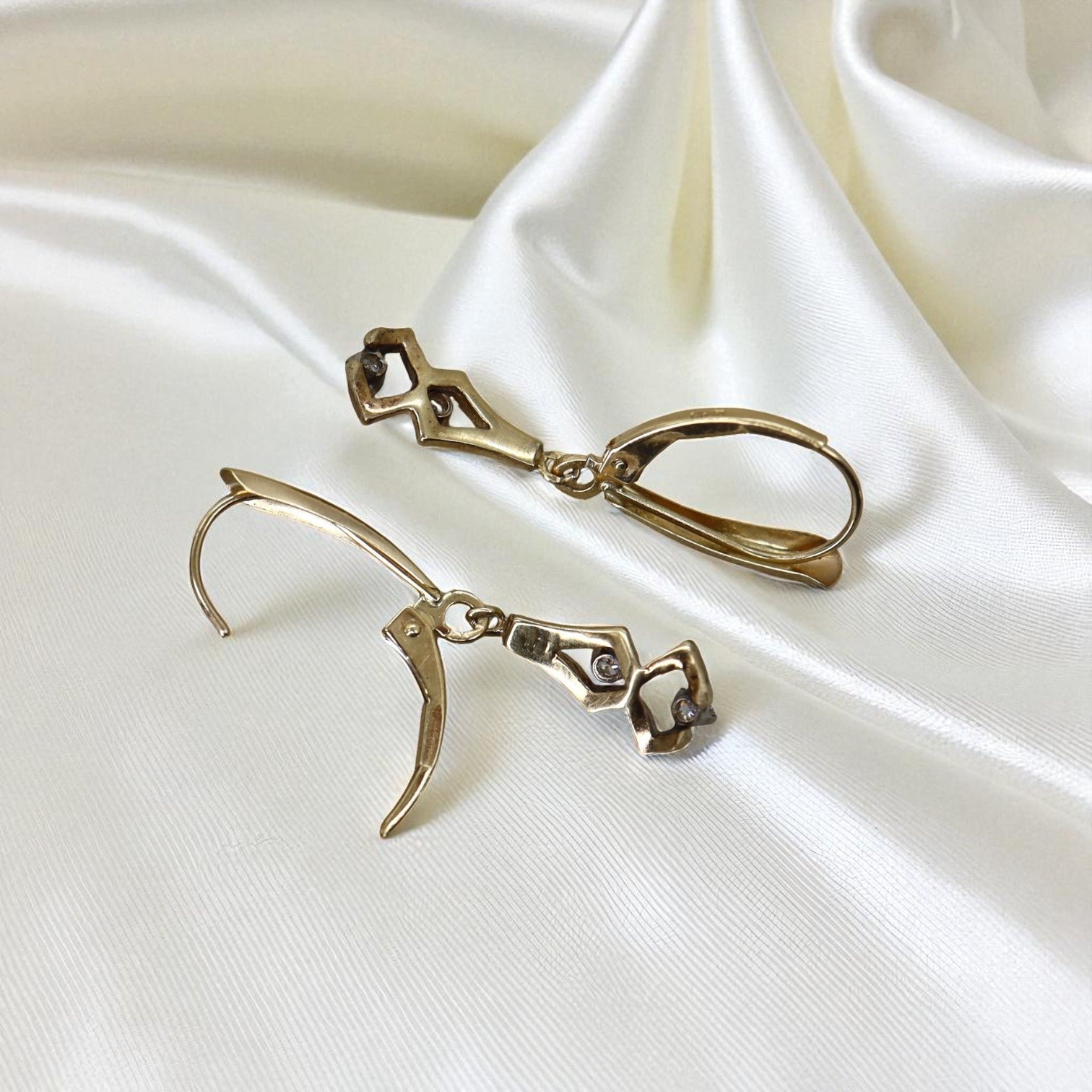 Upcycled 14k Gold & Diamond Drop Earrings - Petra Star