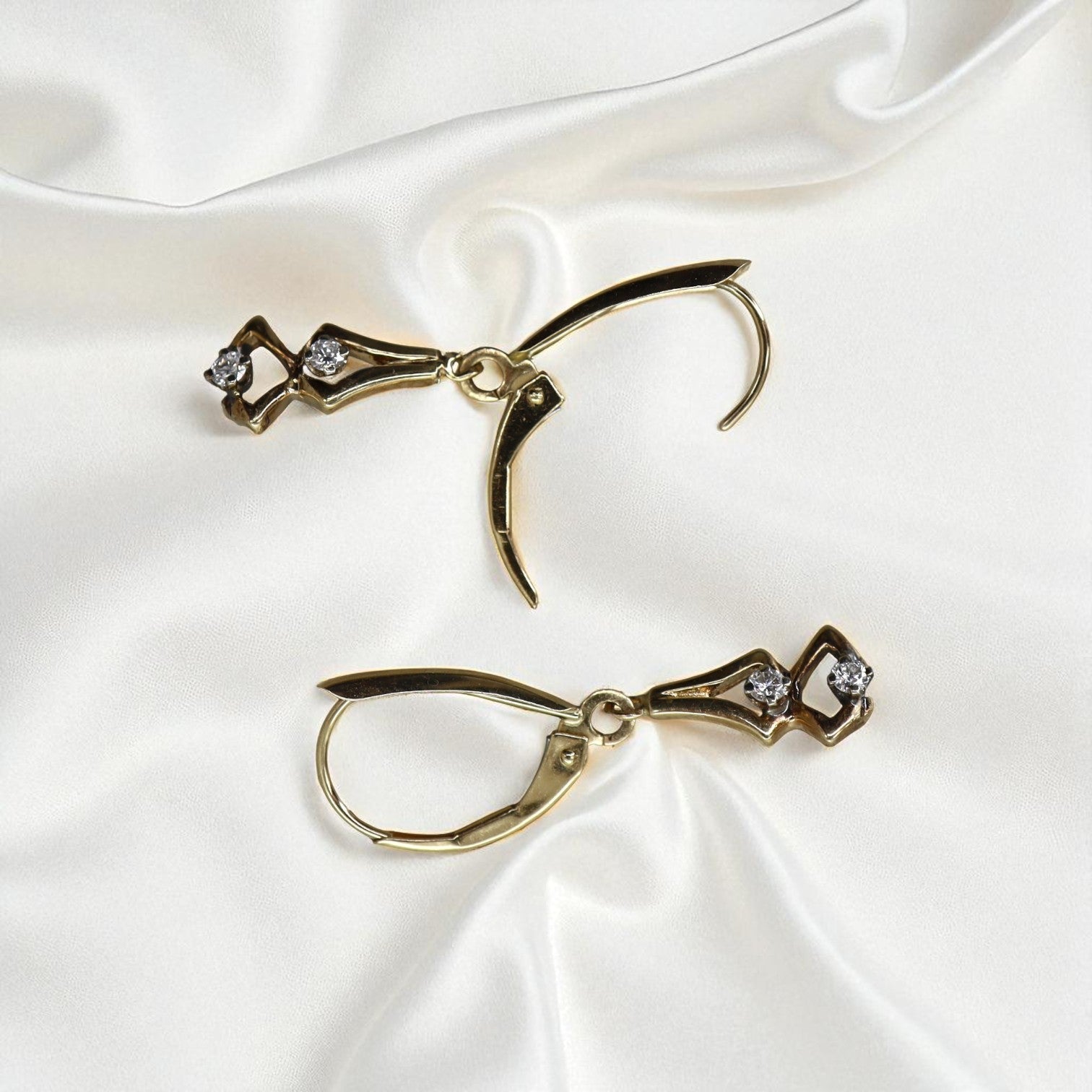 Upcycled 14k Gold & Diamond Drop Earrings - Petra Star
