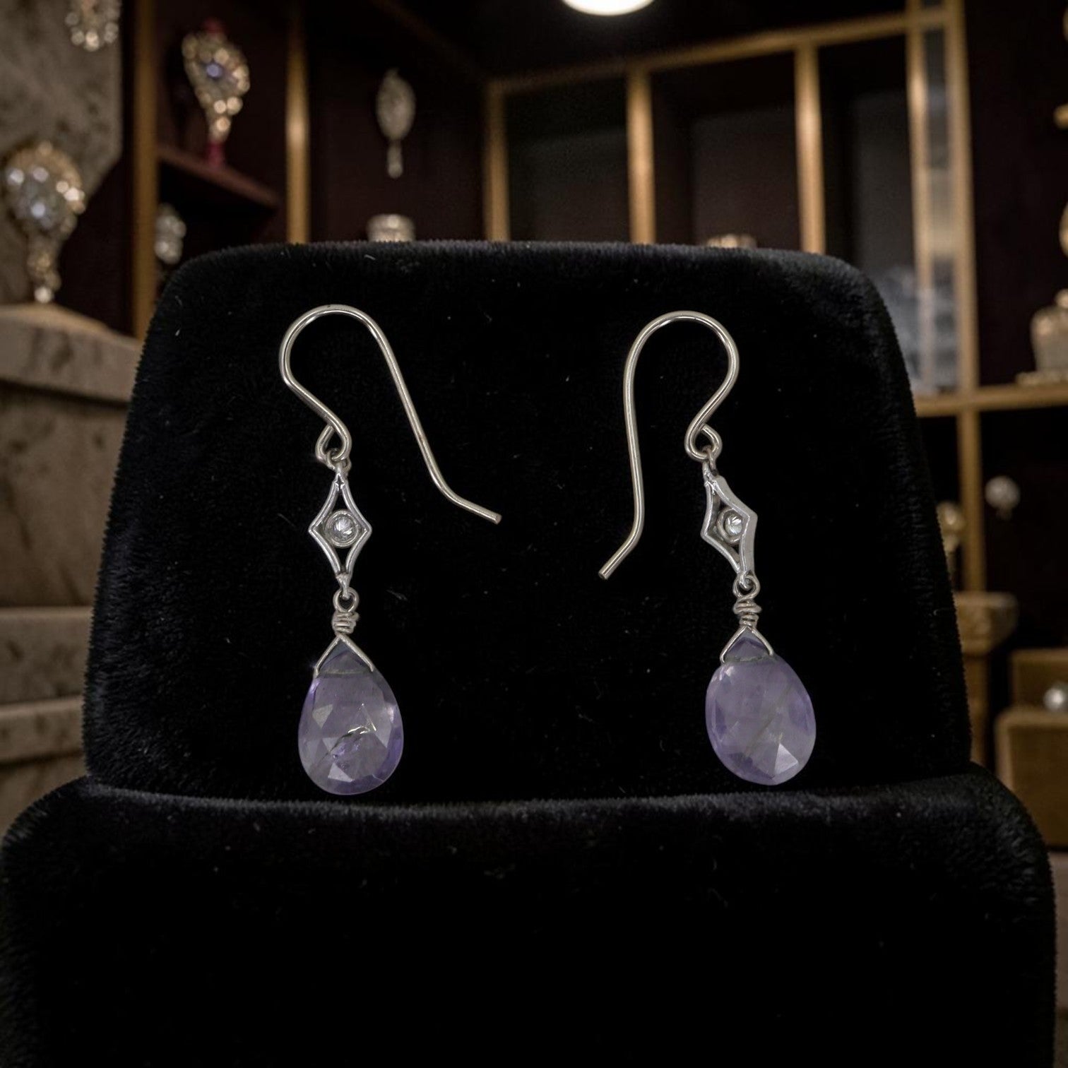 Upcycled Art Deco Diamond Chain Drop Earrings | 18K White Gold & Iolite Briolette | Vintage Bridal | Petra Star - Petra Star