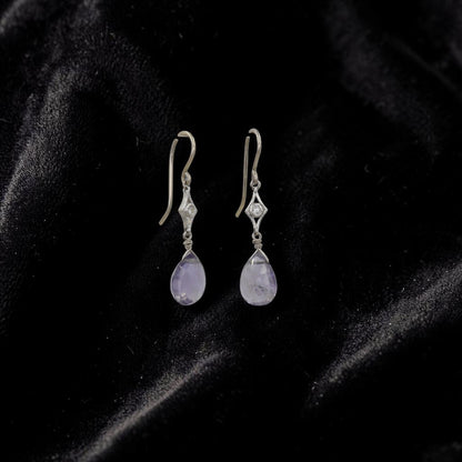 Upcycled Art Deco Diamond Chain Drop Earrings | 18K White Gold & Kyanite Briolette | Vintage Bridal | Petra Star - Petra Star