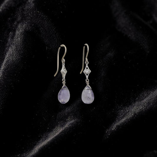 Upcycled Art Deco Diamond Chain Drop Earrings | 18K White Gold & Kyanite Briolette | Vintage Bridal | Petra Star - Petra Star