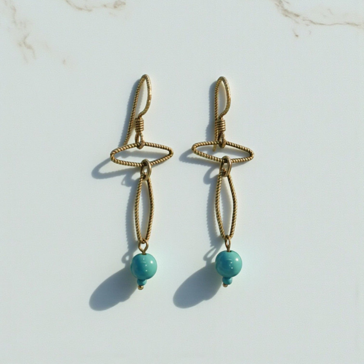 Upcycled Vintage 14k Gold Chain Earrings with Turquoise Beads - Petra Star