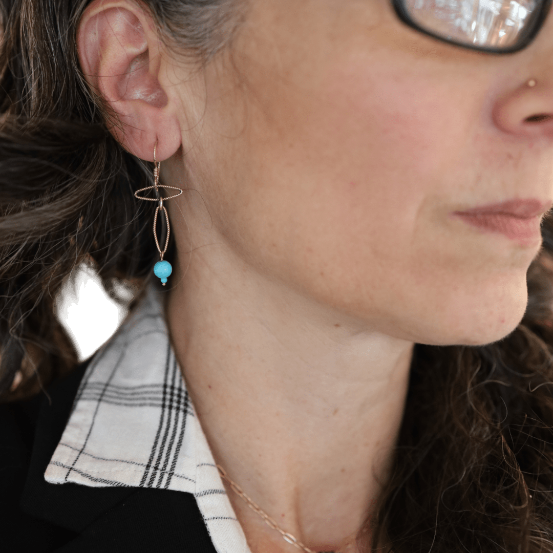 Upcycled Vintage 14k Gold Chain Earrings with Turquoise Beads - Petra Star