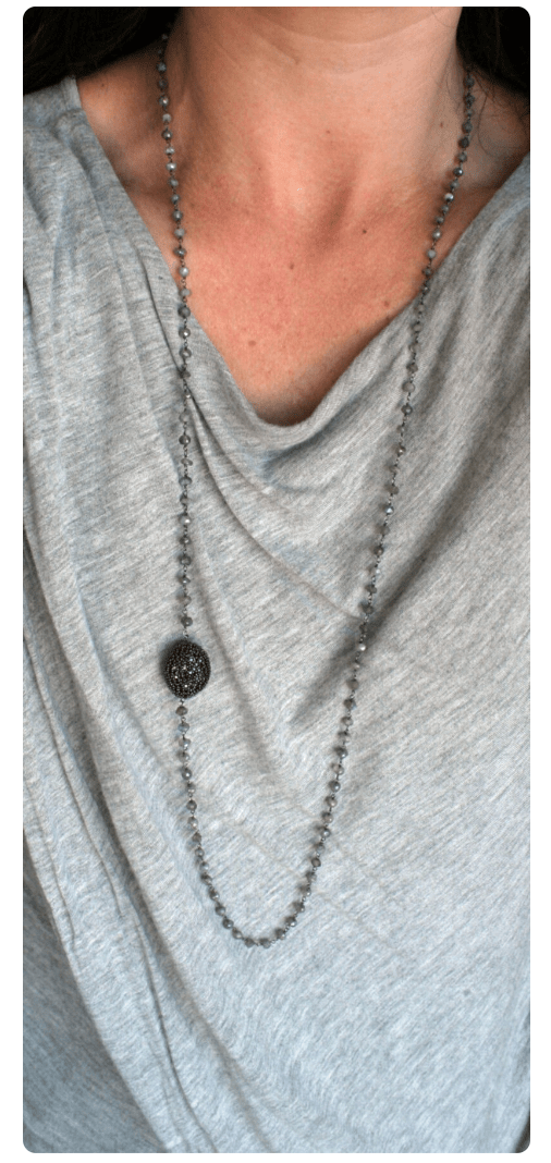 Versatile Layer Necklace in Blackened Silver with Labradorite & Black Diamond Pavé - Petra Star